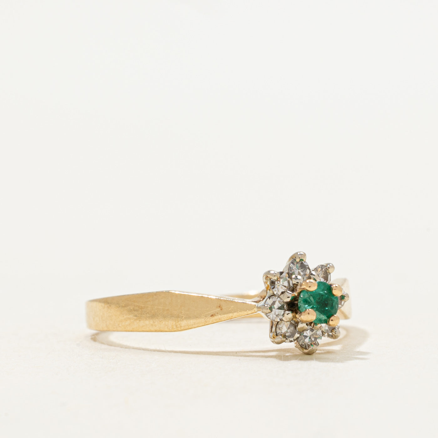 Emerald & Diamond Petal Cathedral Ring | SZ 7.25