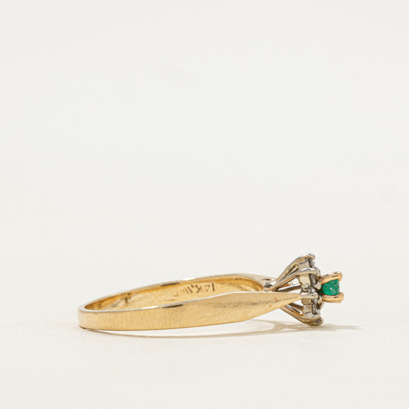 Emerald & Diamond Petal Cathedral Ring | SZ 7.25