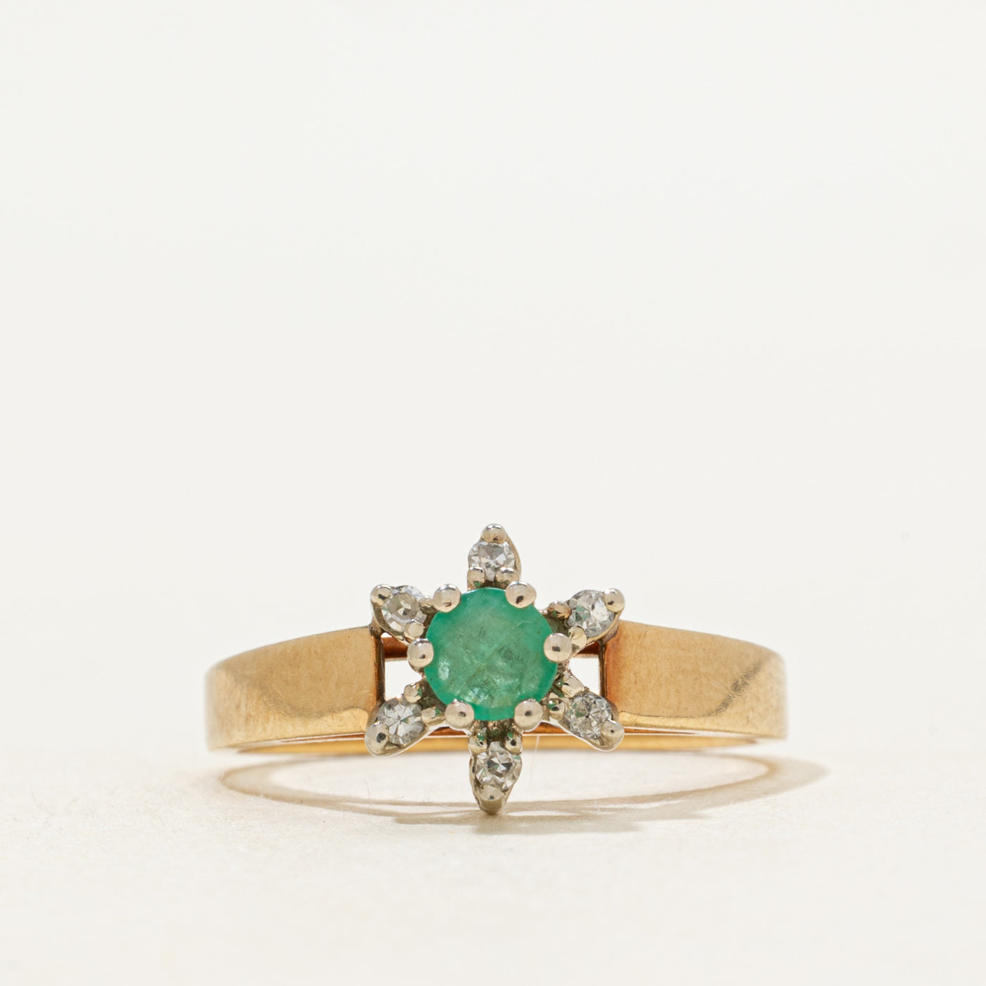 Emerald & Diamond Petal Cathedral Ring | SZ 4.75