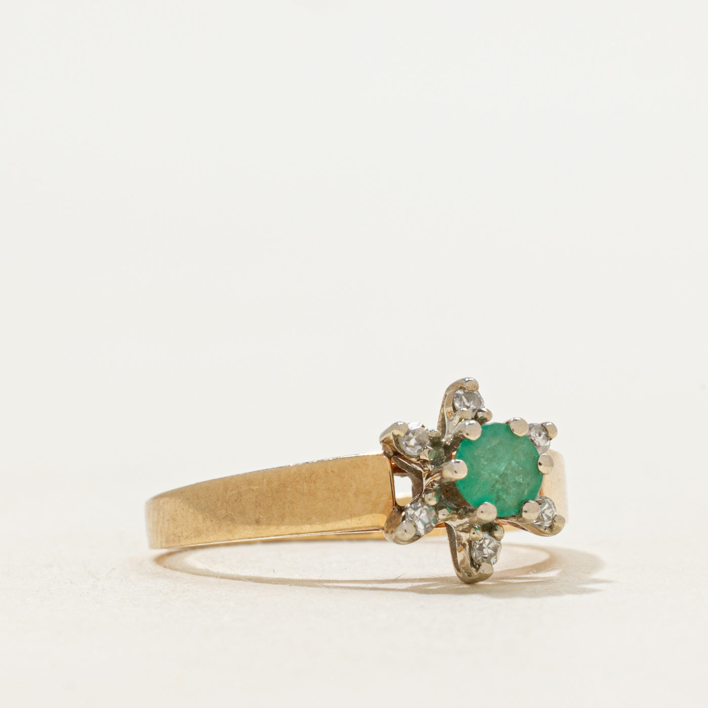 Emerald & Diamond Petal Cathedral Ring | SZ 4.75