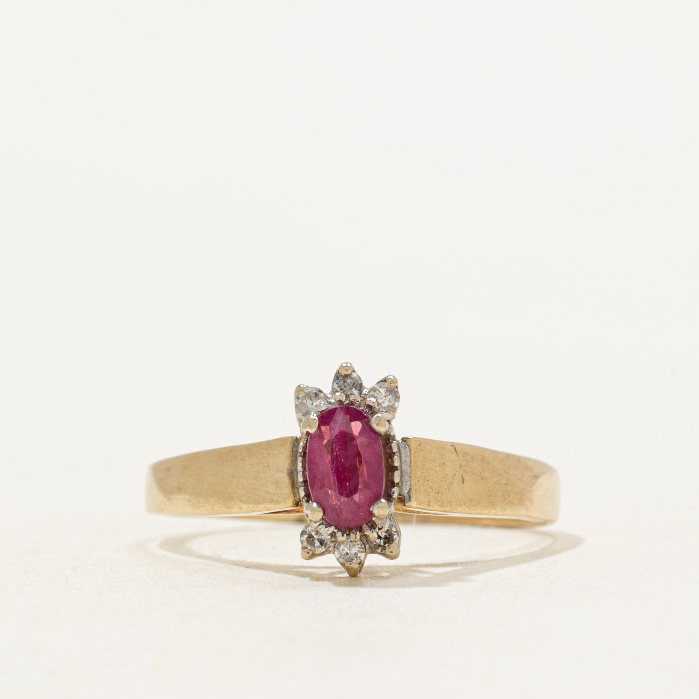 Oval Cut Ruby & Diamond Petal Ring | SZ 6.25