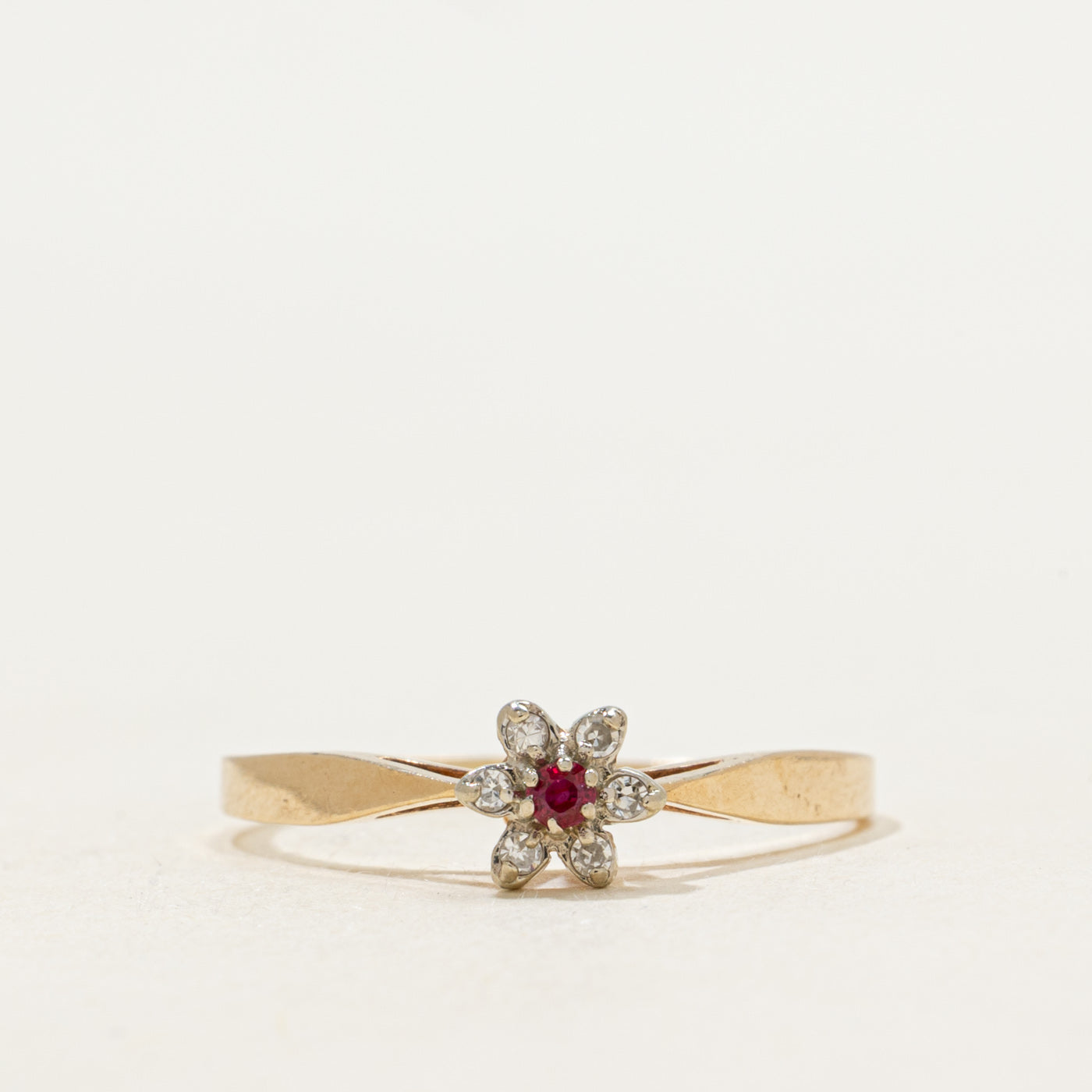 Ruby & Diamond Petal Ring | SZ 7.25