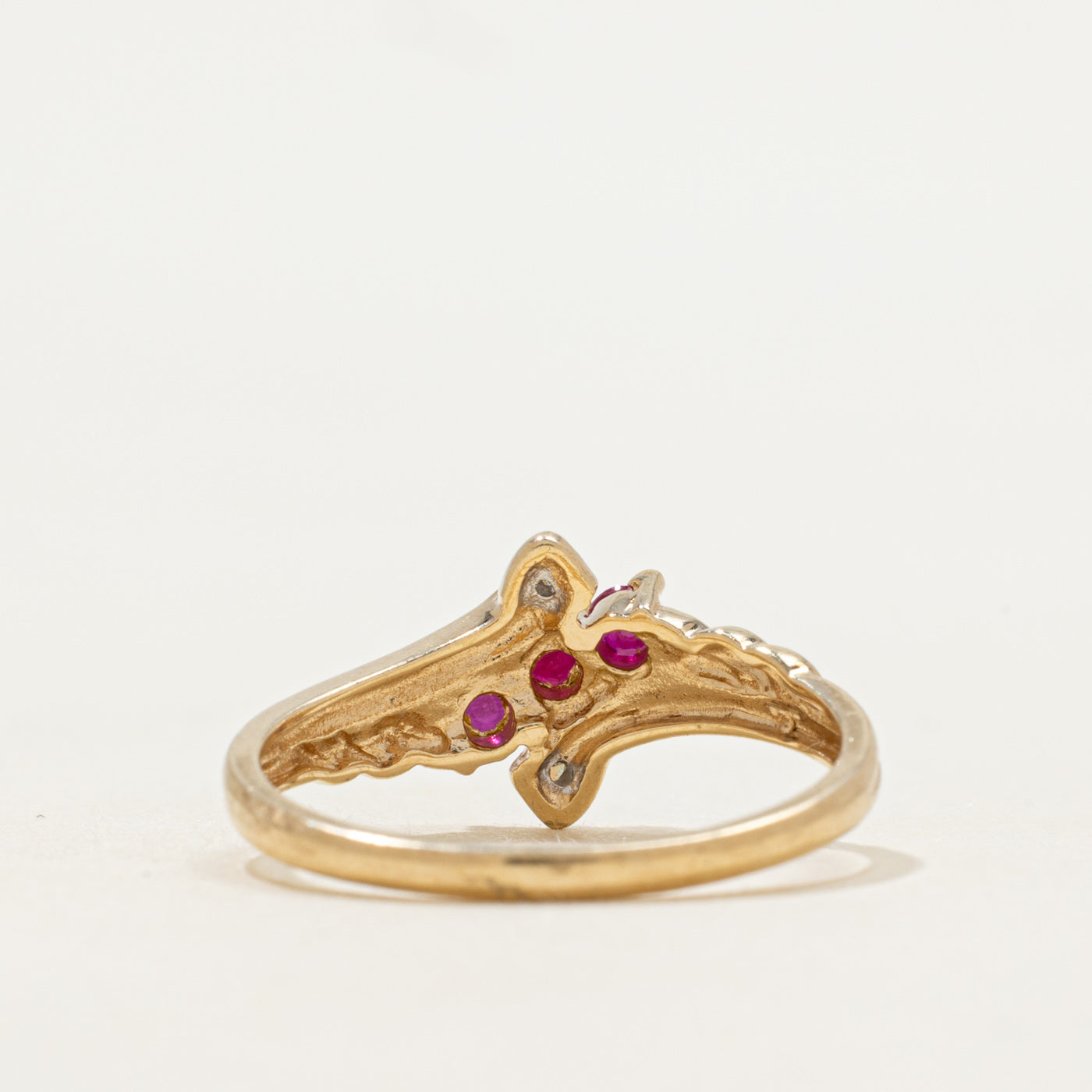 Three Stone Ruby & Diamond Bypass Ring | SZ 7