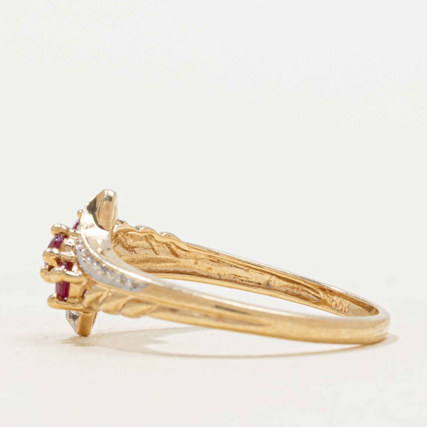 Three Stone Ruby & Diamond Bypass Ring | SZ 7