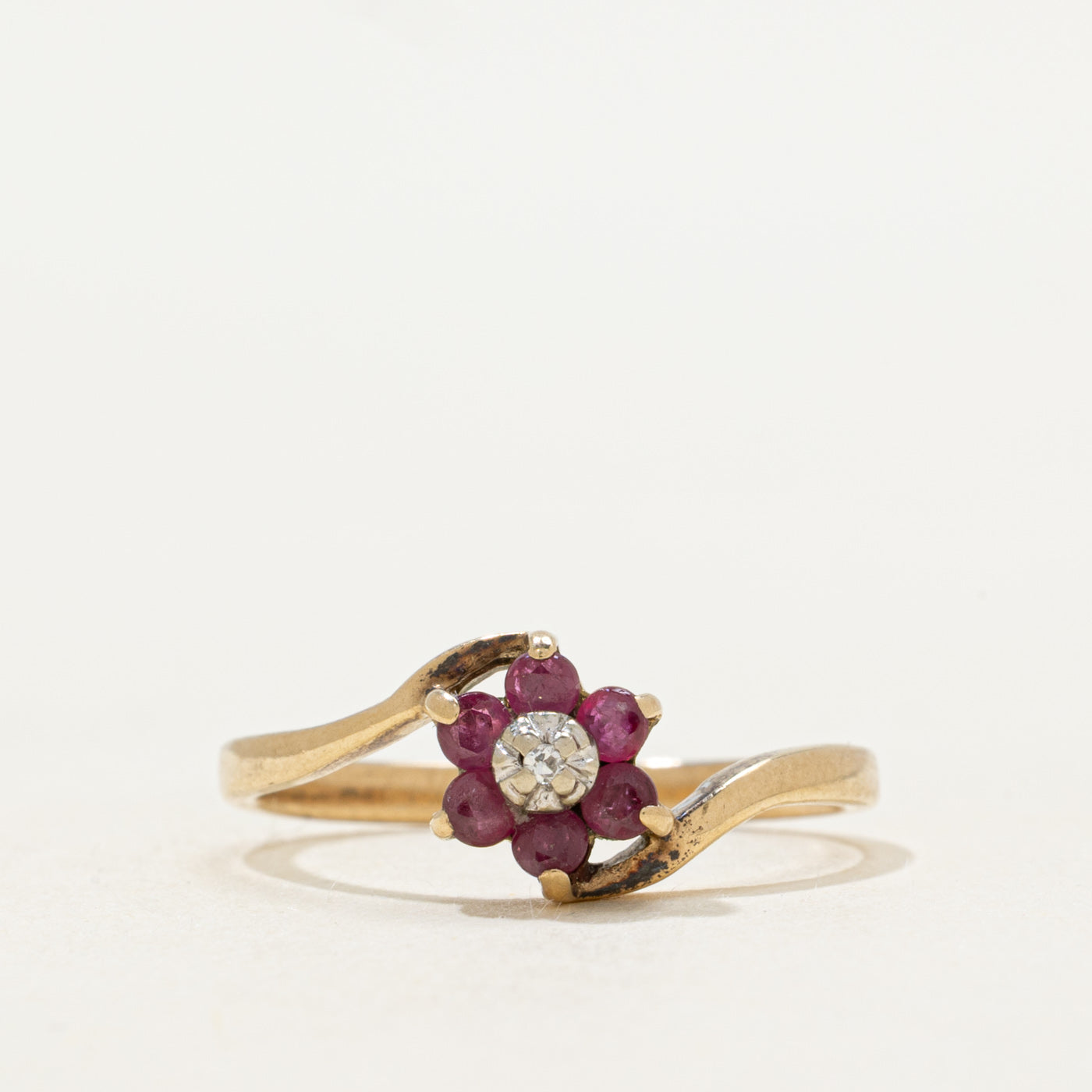 Ruby & Diamond Petal Bypass Ring | SZ 6.5