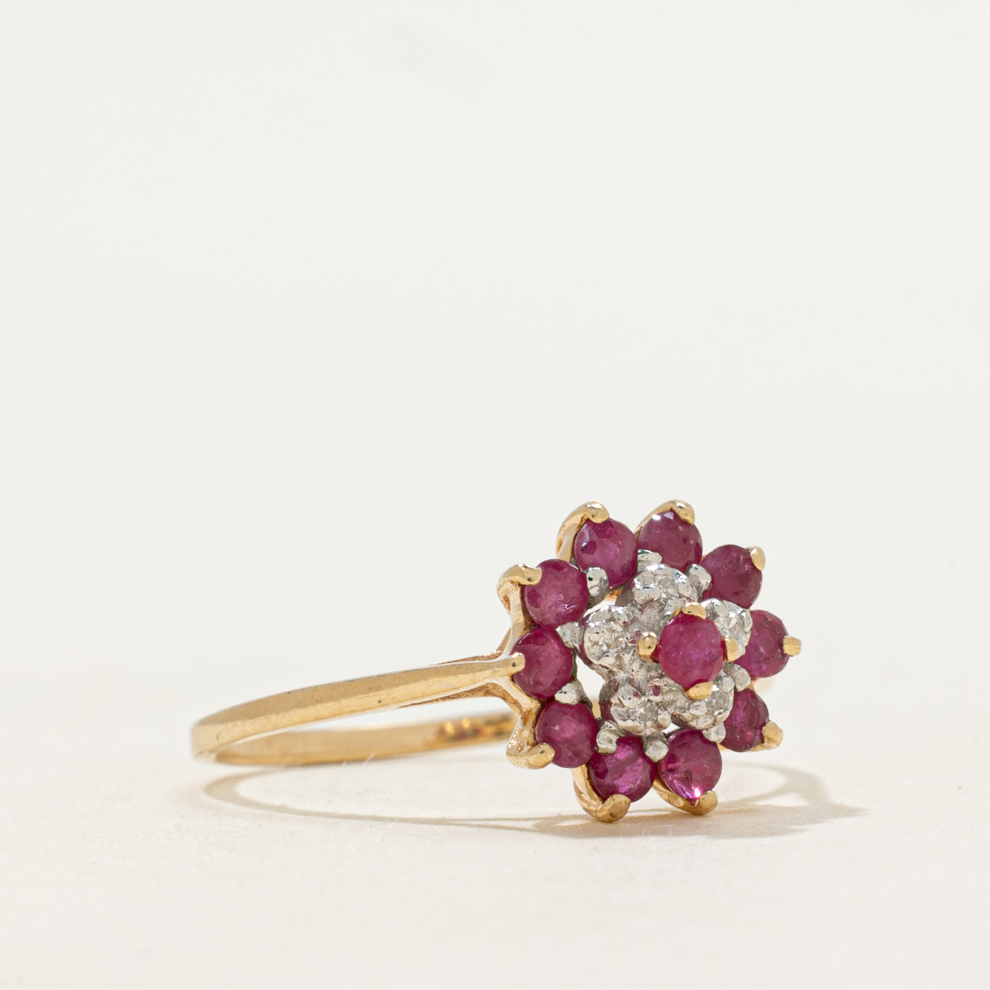Ruby & Diamond Petal Cluster Ring | SZ 8