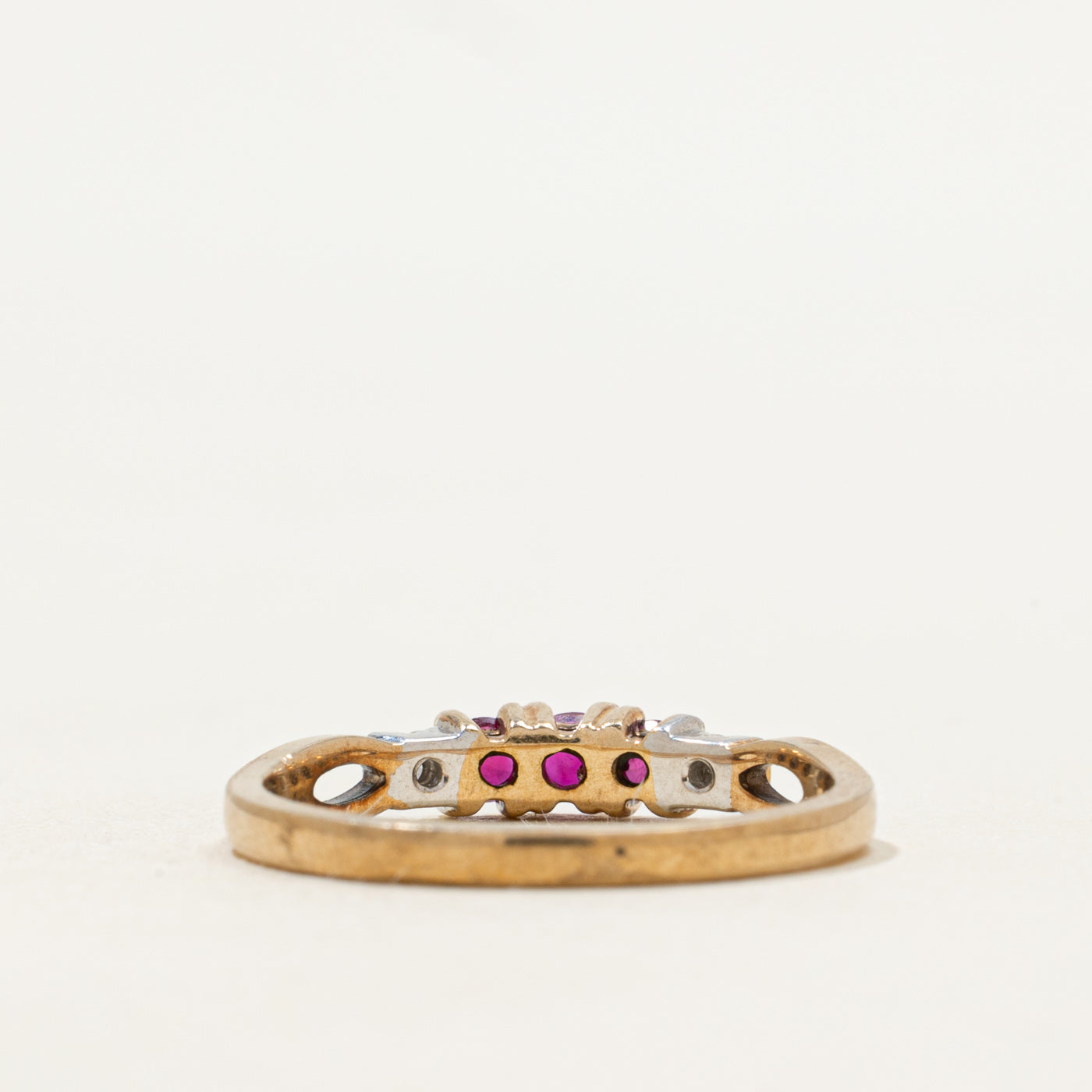 Three Stone Synthetic Ruby & Diamond Ring | SZ 6.5