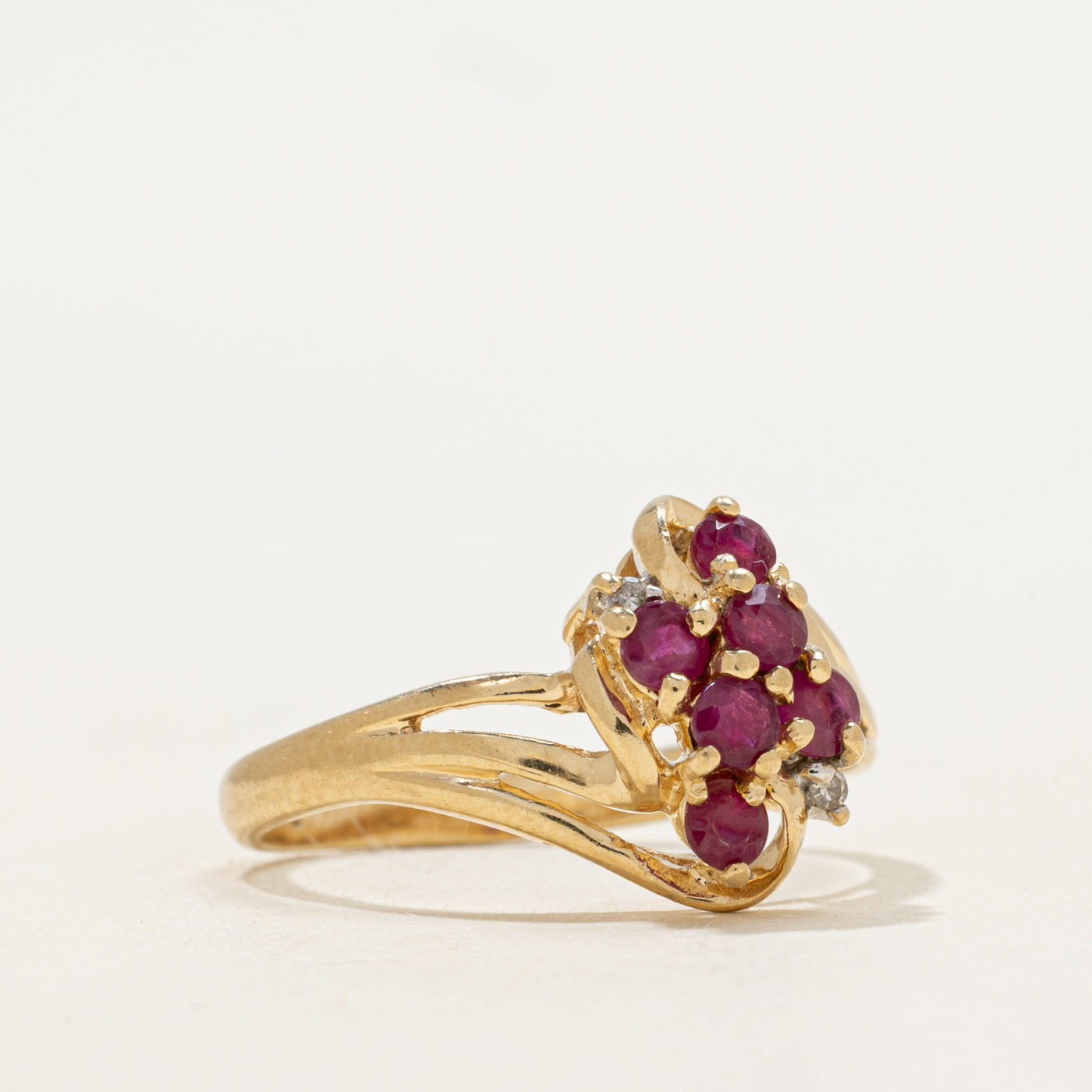 Ruby & Diamond Waterfall Bypass Ring | SZ 7.25