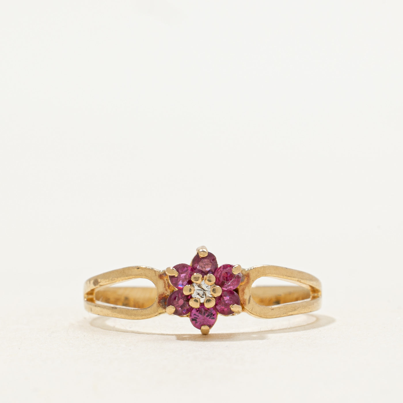 Ruby & Ruby Petal Open Shank Ring | SZ 7