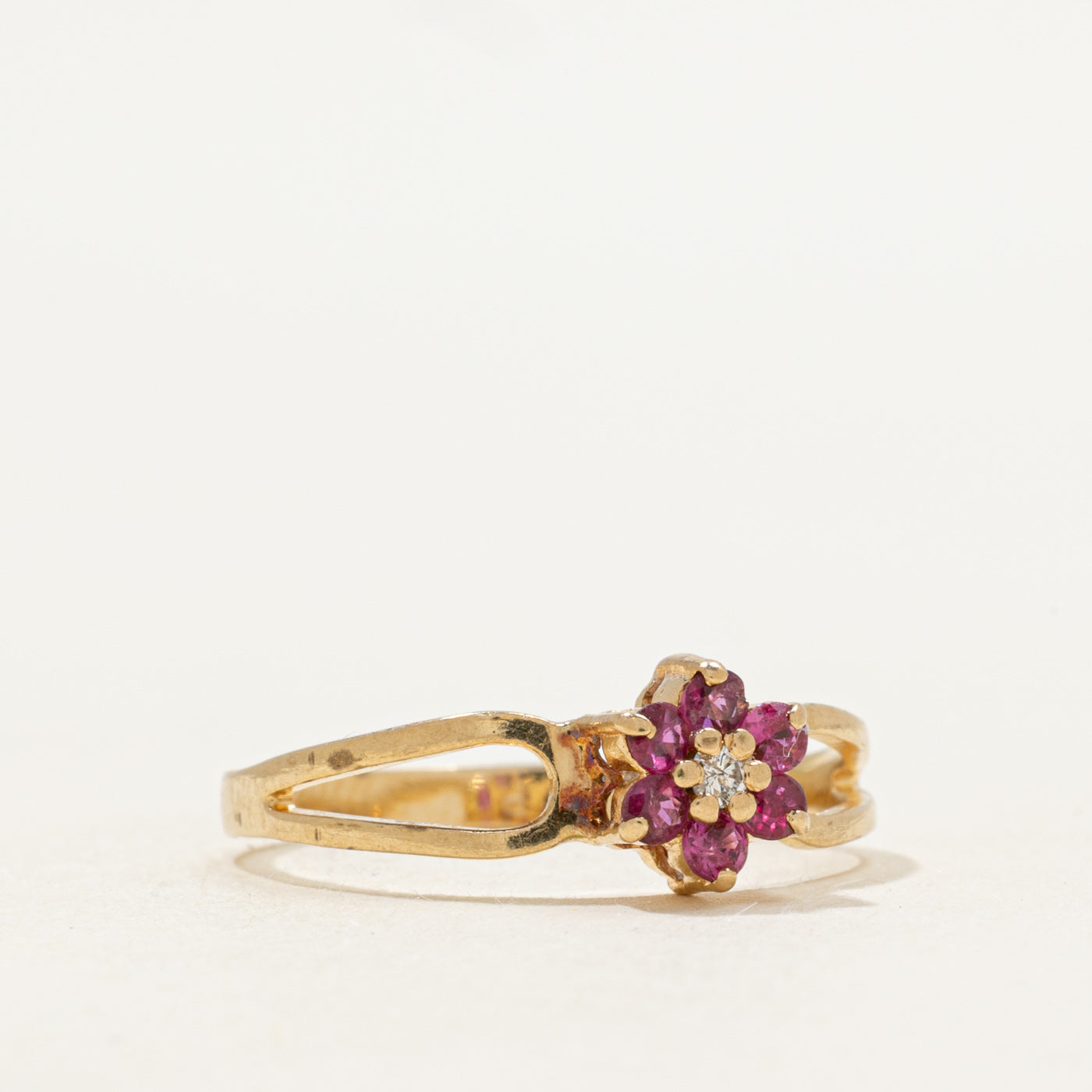 Ruby & Ruby Petal Open Shank Ring | SZ 7