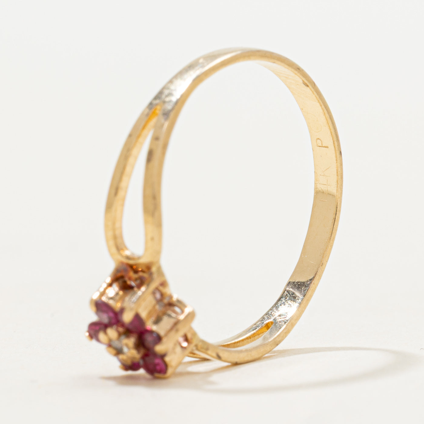 Ruby & Ruby Petal Open Shank Ring | SZ 7