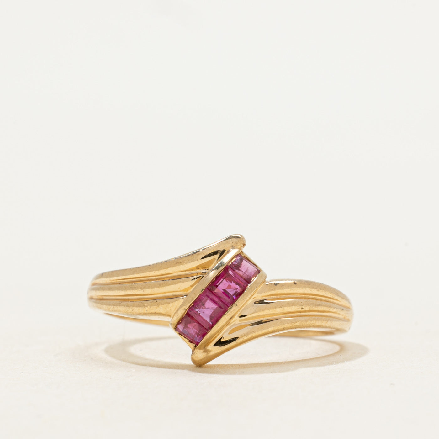 Channel Set Ruby Grooved Bypass Ring | SZ 6.5