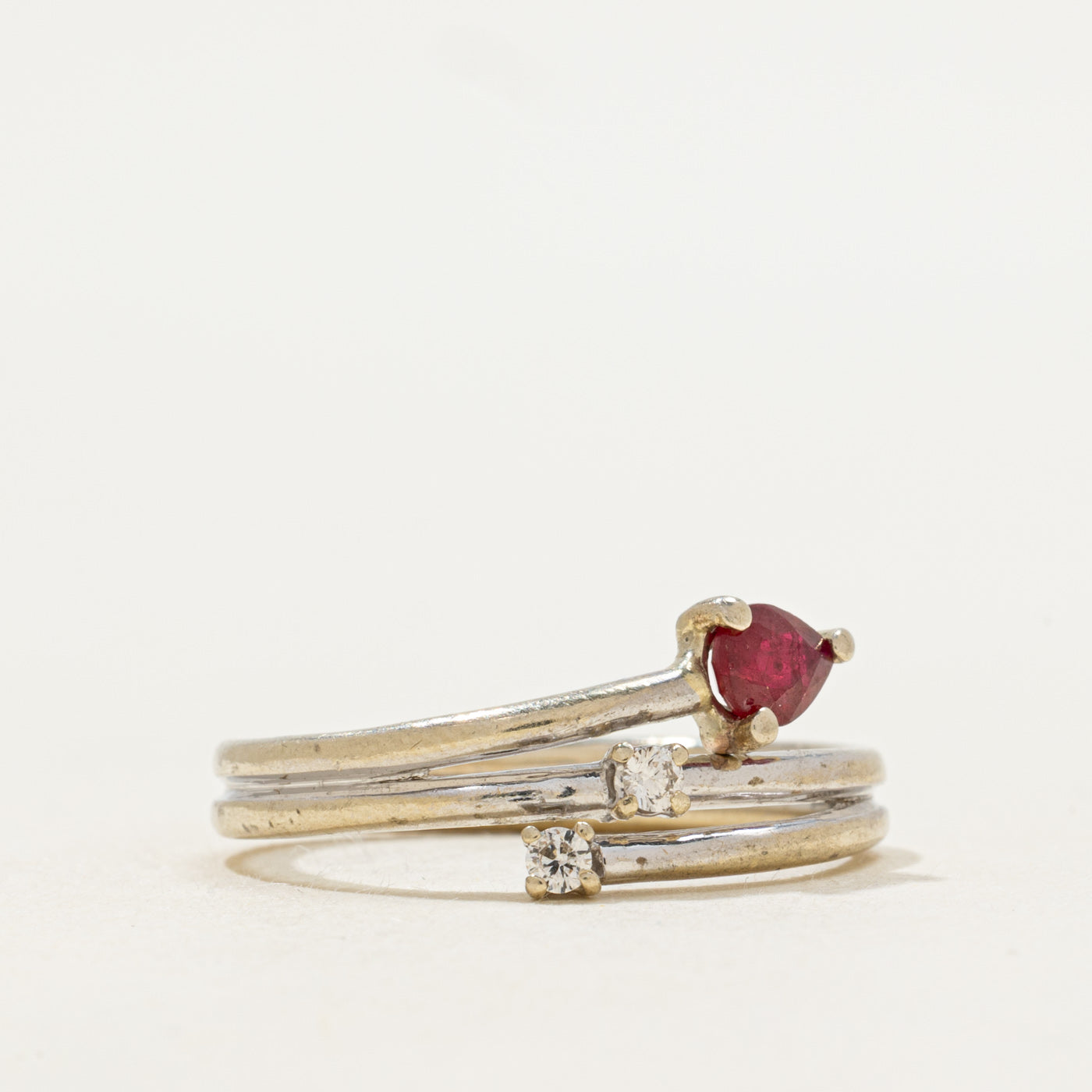 Pear Cut Ruby & Diamond Bypass Ring | SZ 6.75