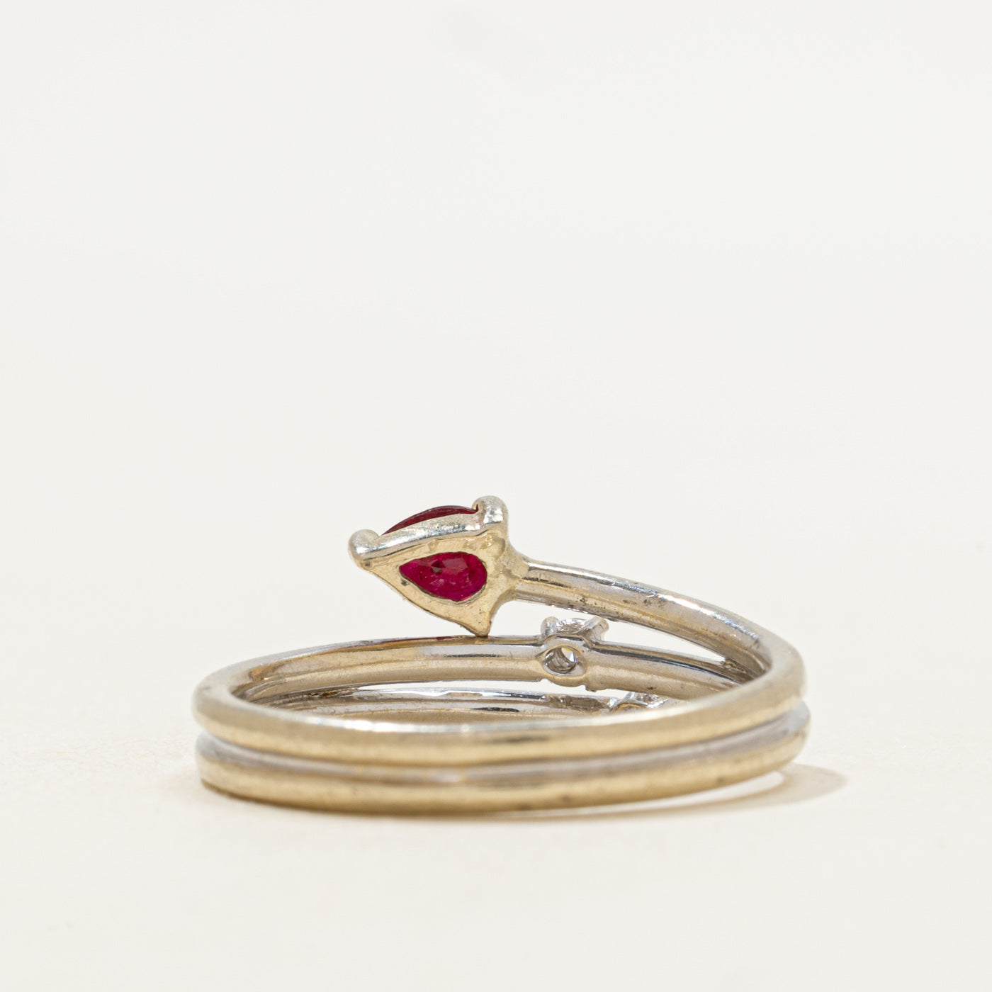Pear Cut Ruby & Diamond Bypass Ring | SZ 6.75