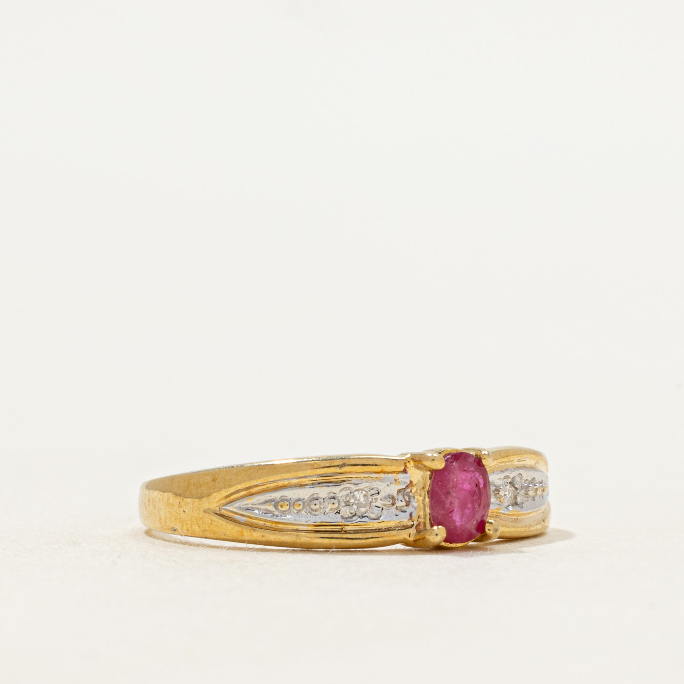 18k Two Tone Oval Cut Ruby & Diamond Ring | SZ 7