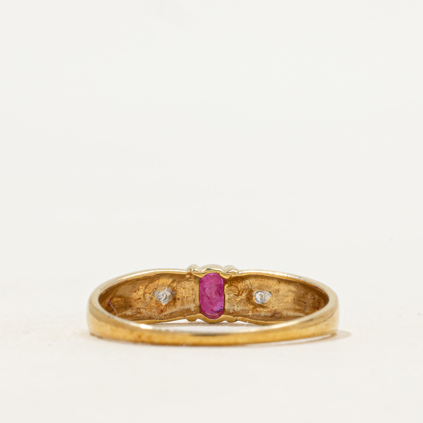 18k Two Tone Oval Cut Ruby & Diamond Ring | SZ 7