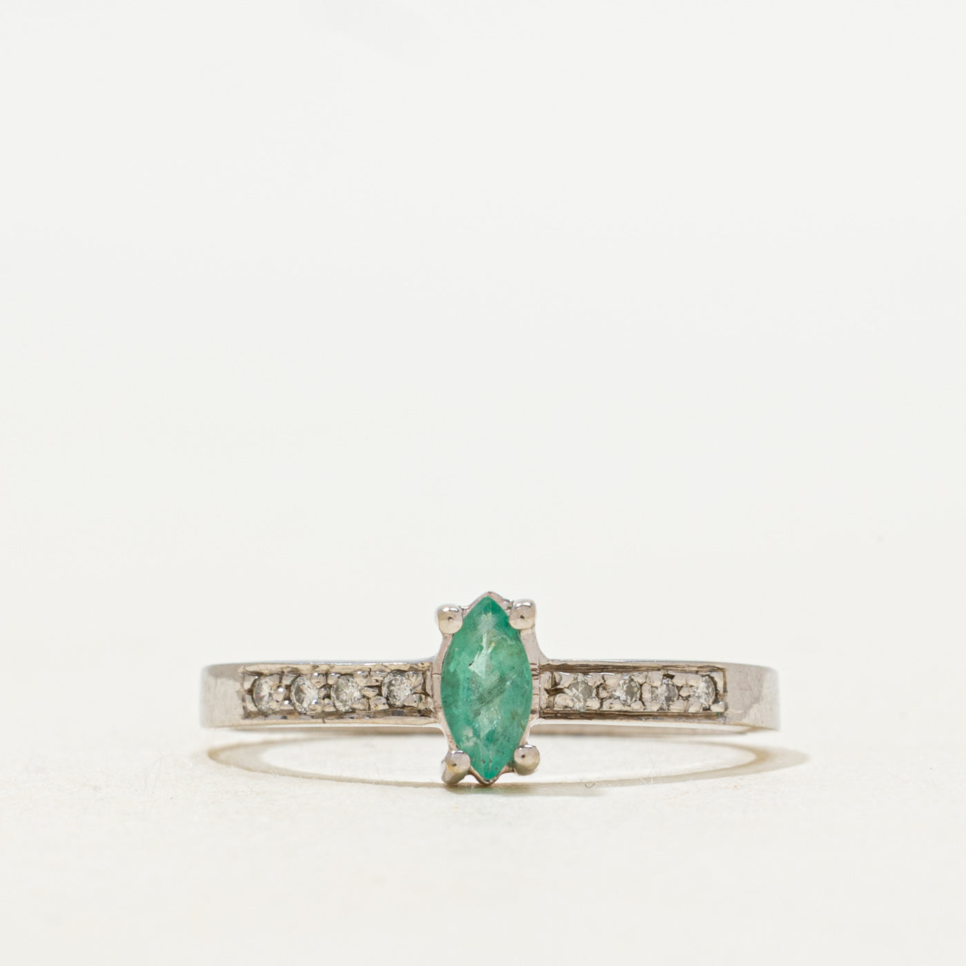 Marquise Cut Emerald & Diamond Ring | SZ 7