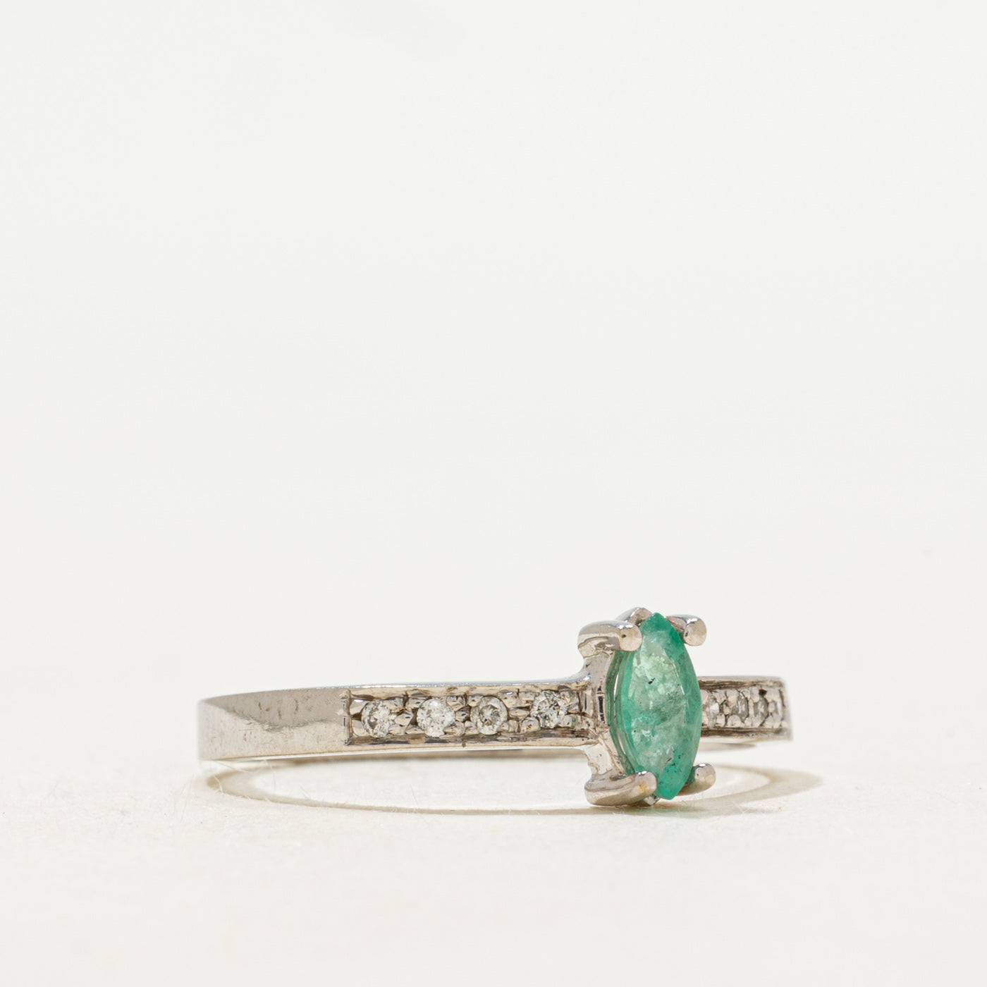 Marquise Cut Emerald & Diamond Ring | SZ 7