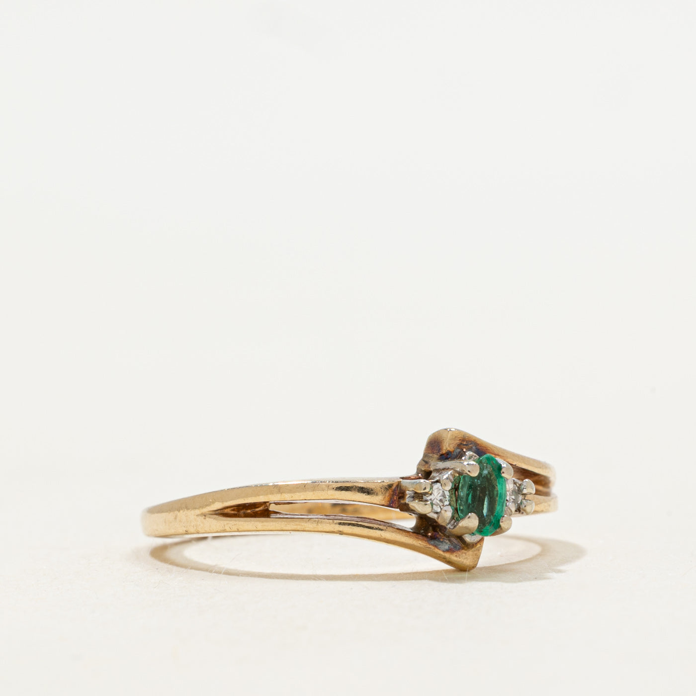 Marquise Cut Emerald & Diamond Bypass Ring | SZ 6.25