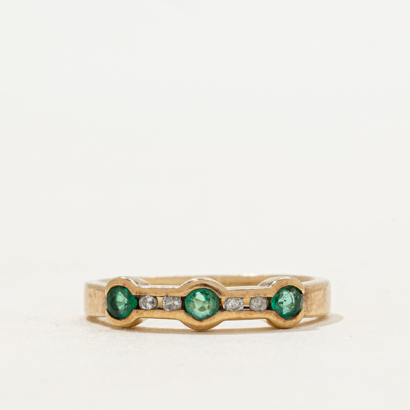 Three Stone Emerald & Diamond Ring | SZ 5.75