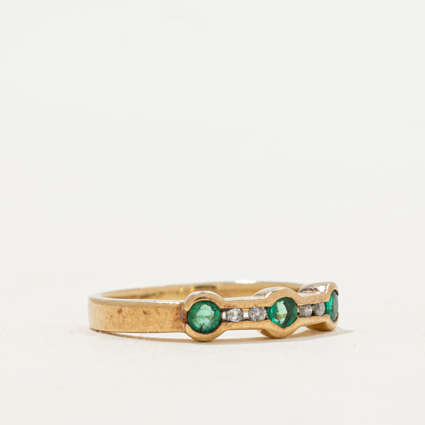 Three Stone Emerald & Diamond Ring | SZ 5.75