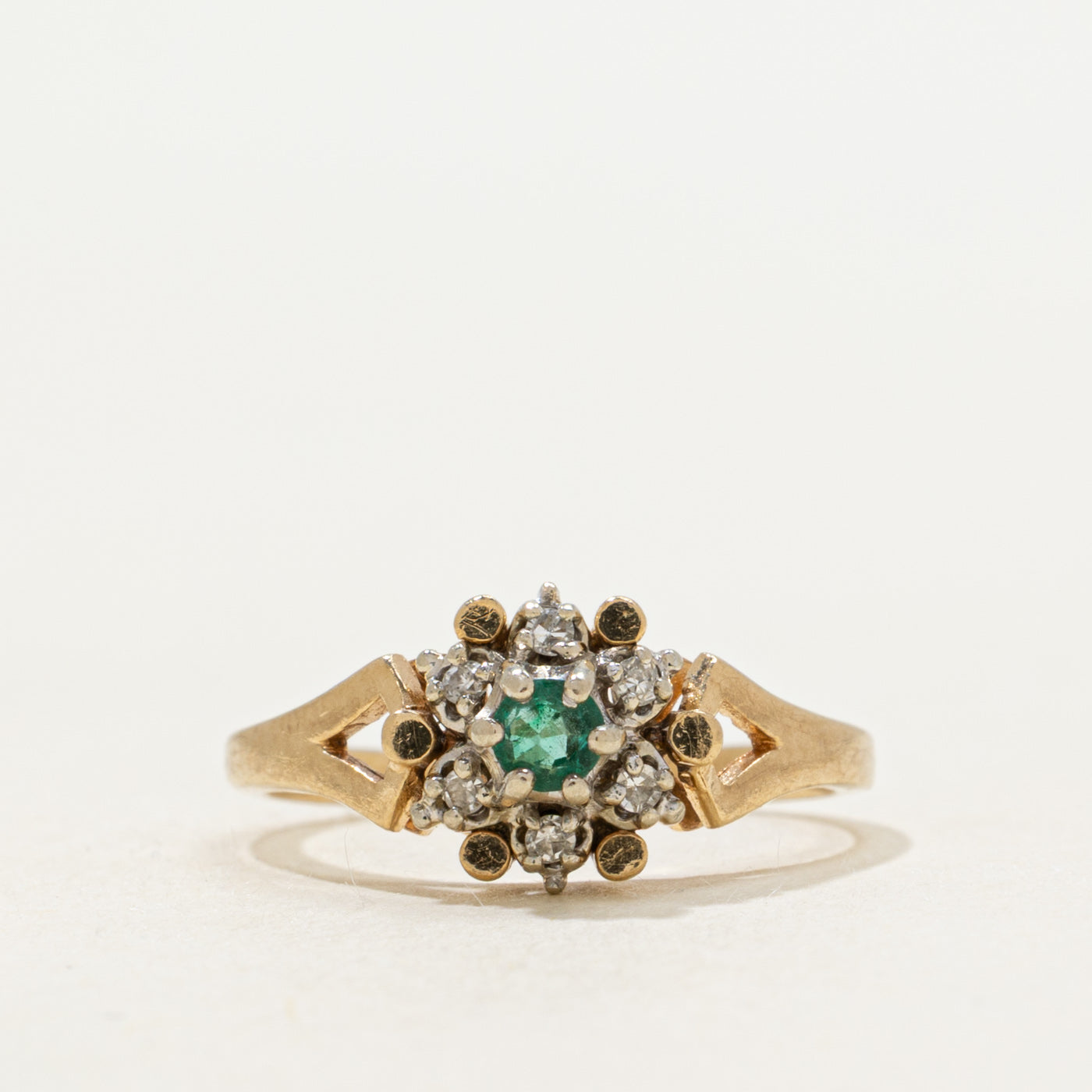Emerald & Diamond Petal Open Shank Ring | SZ 3.5