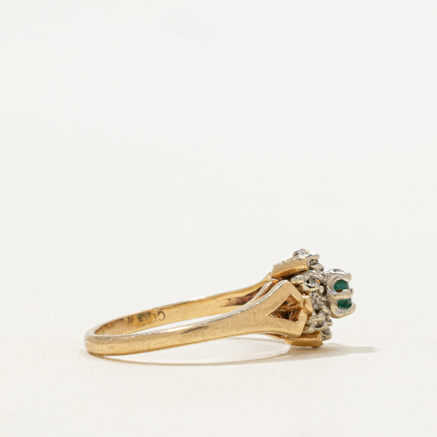 Emerald & Diamond Petal Open Shank Ring | SZ 3.5