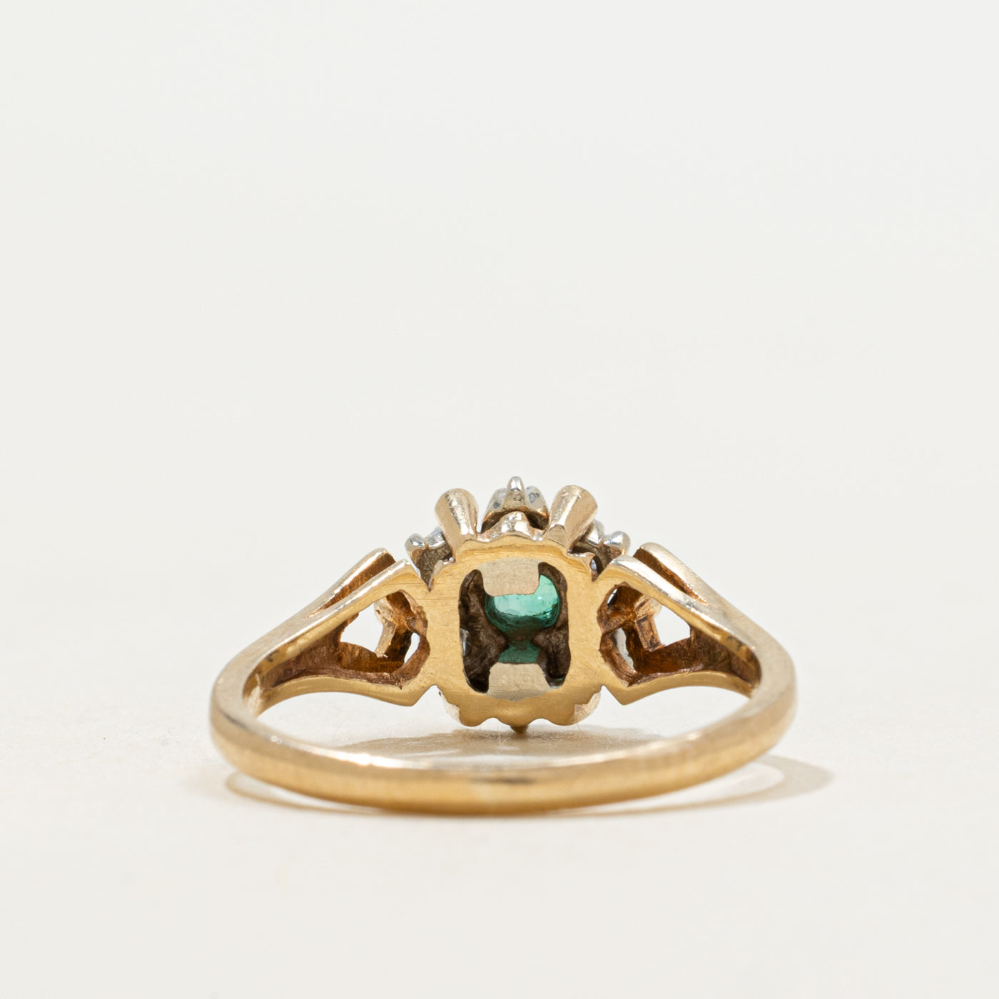 Emerald & Diamond Petal Open Shank Ring | SZ 3.5