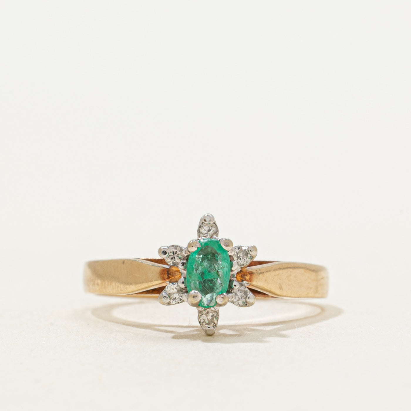 Oval Cut Emerald & Diamond Petal Cathedral Ring | SZ 5.25