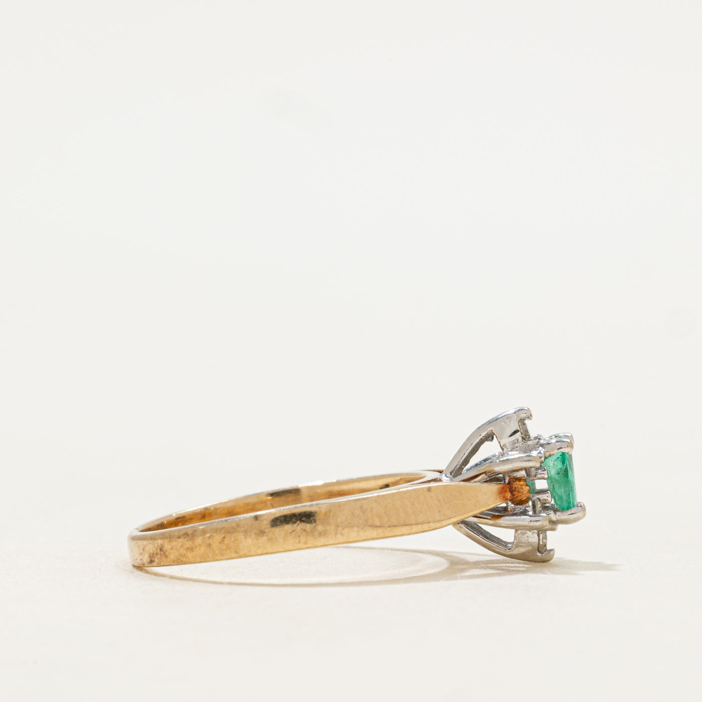 Oval Cut Emerald & Diamond Petal Cathedral Ring | SZ 5.25