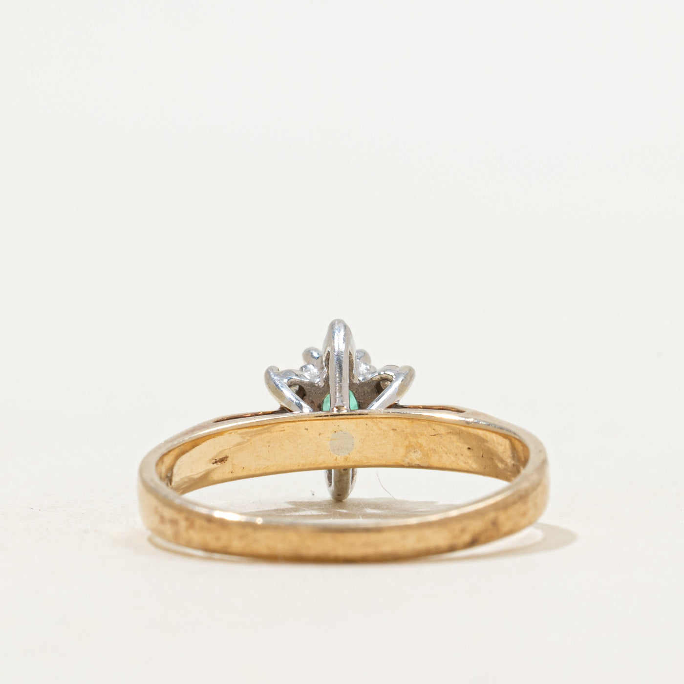 Oval Cut Emerald & Diamond Petal Cathedral Ring | SZ 5.25