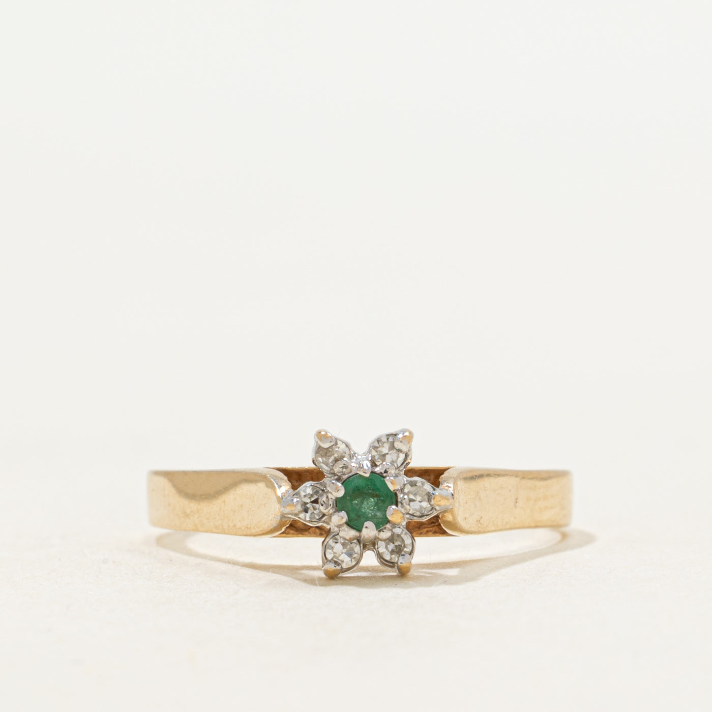 Emerald & Diamond Petal Ring | SZ 5