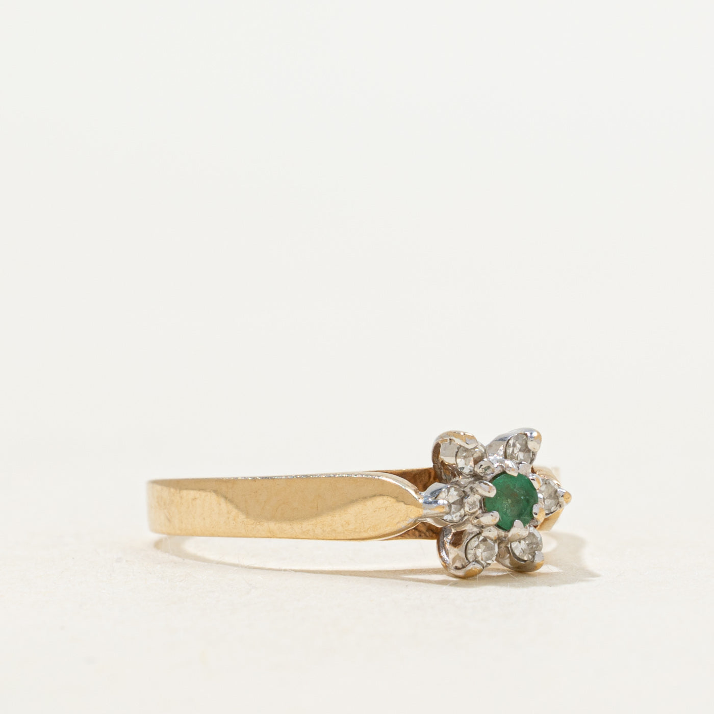 Emerald & Diamond Petal Ring | SZ 5