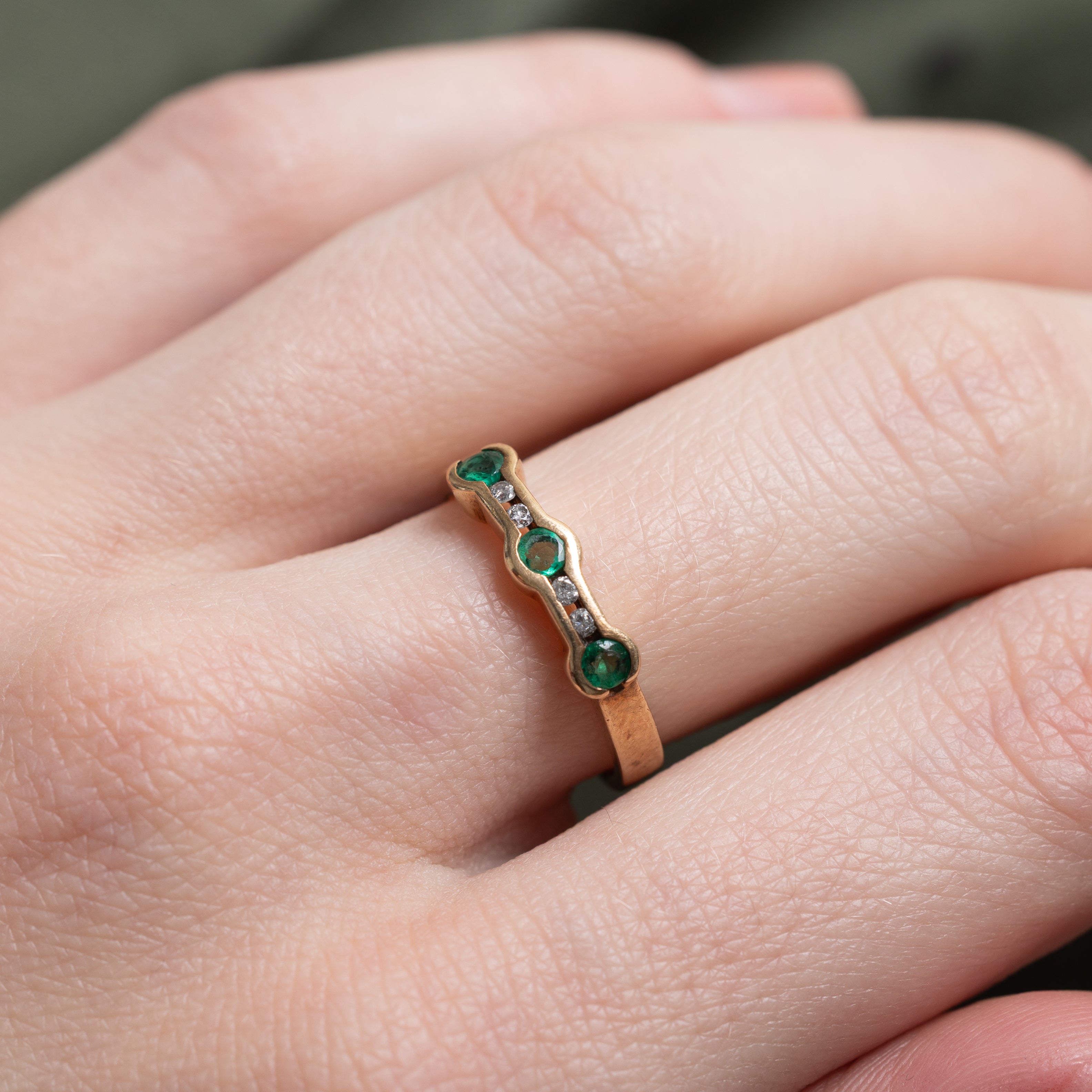 Three Stone Emerald & Diamond Ring | SZ 5.75