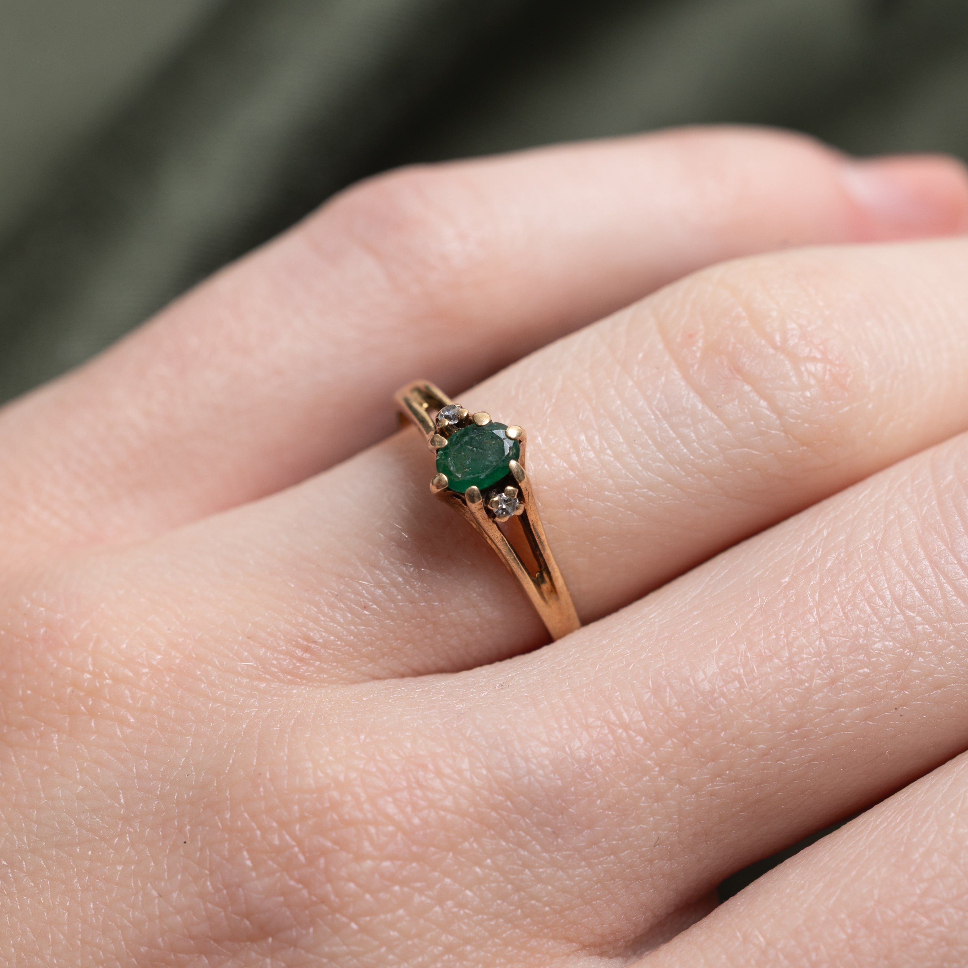 Emerald & Diamond Cathedral Ring | SZ 5