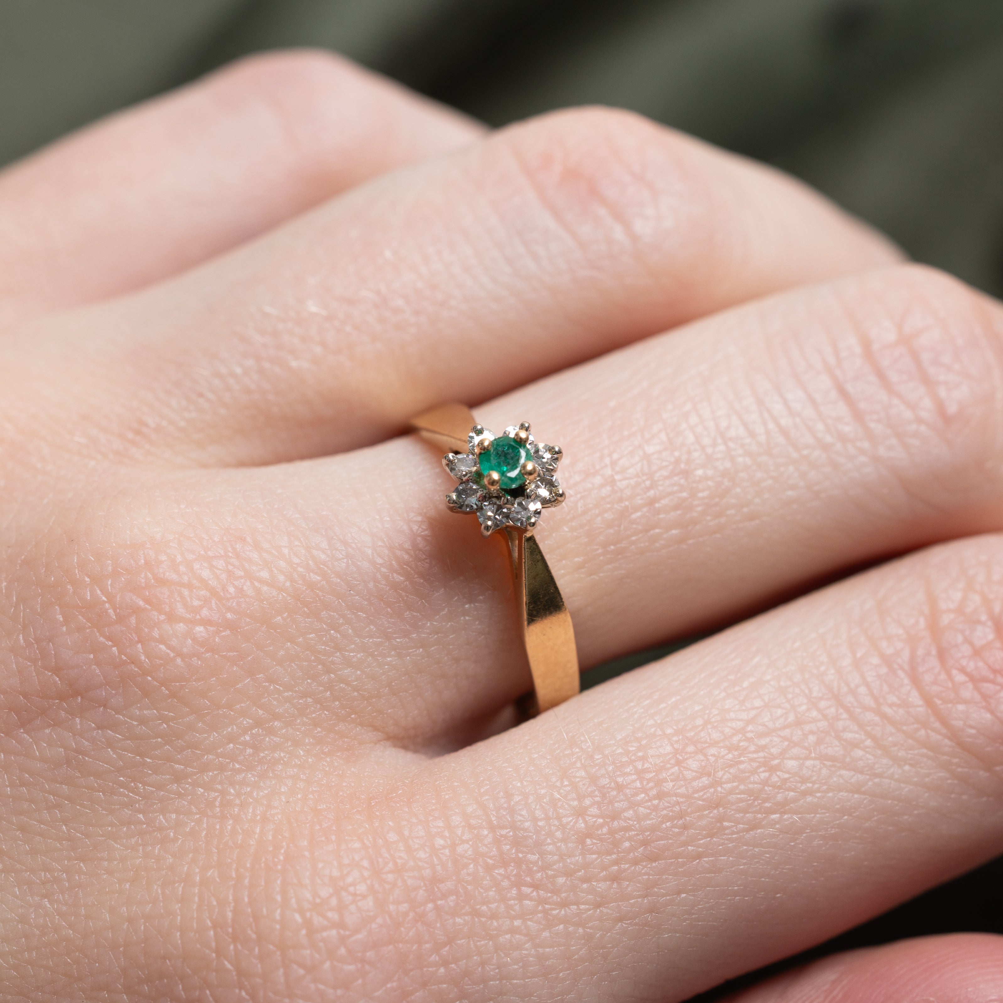 Emerald & Diamond Petal Cathedral Ring | SZ 7.25