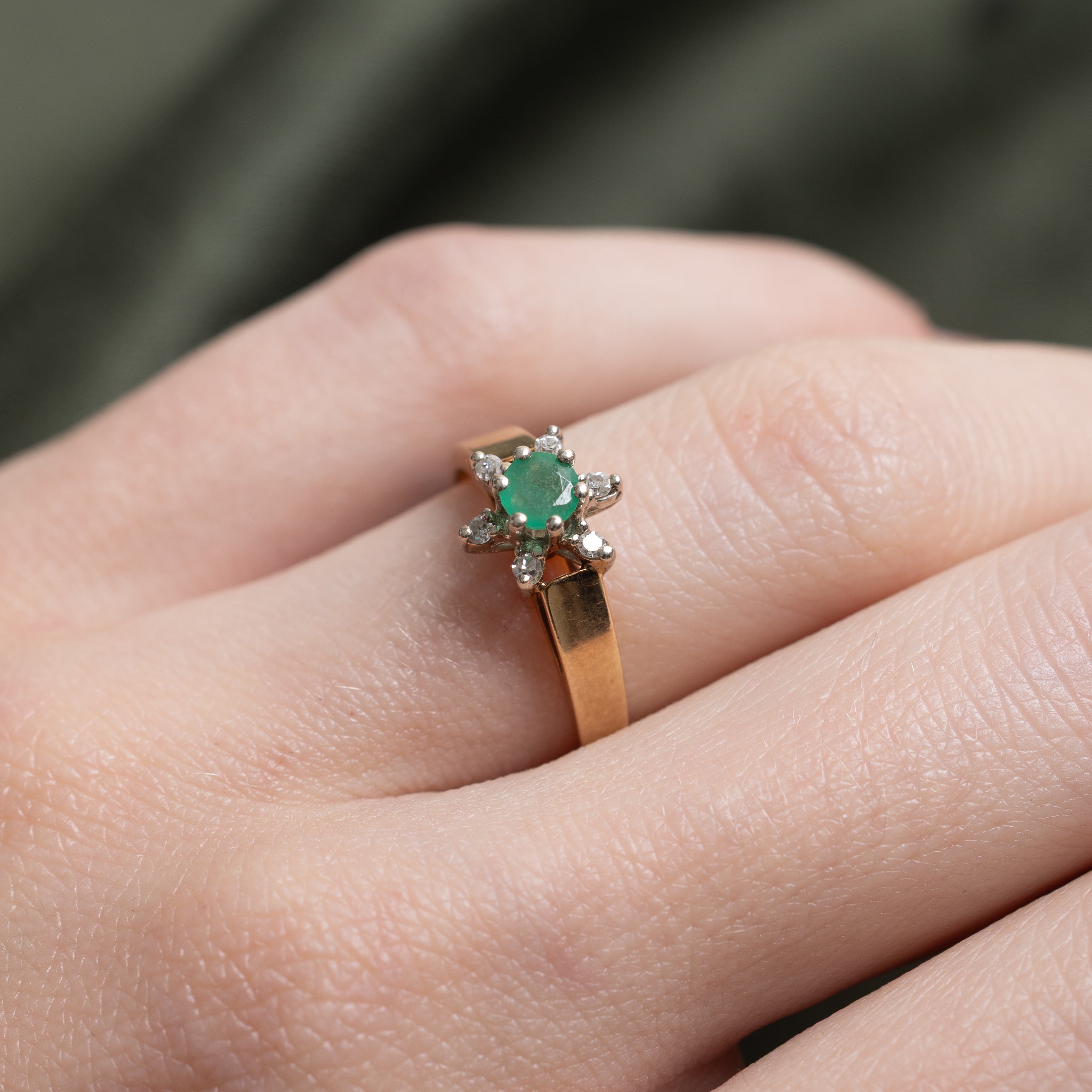 Emerald & Diamond Petal Cathedral Ring | SZ 4.75