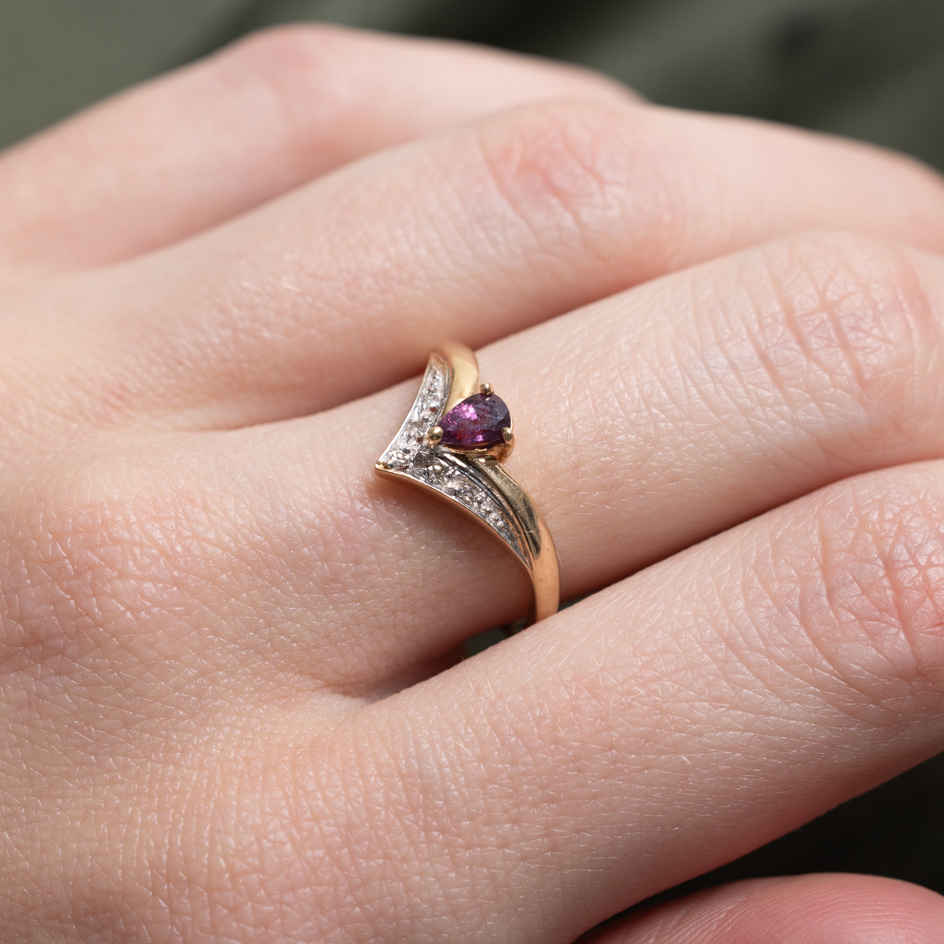 Pear Cut Ruby & Diamond Chevron Ring | SZ 6.5