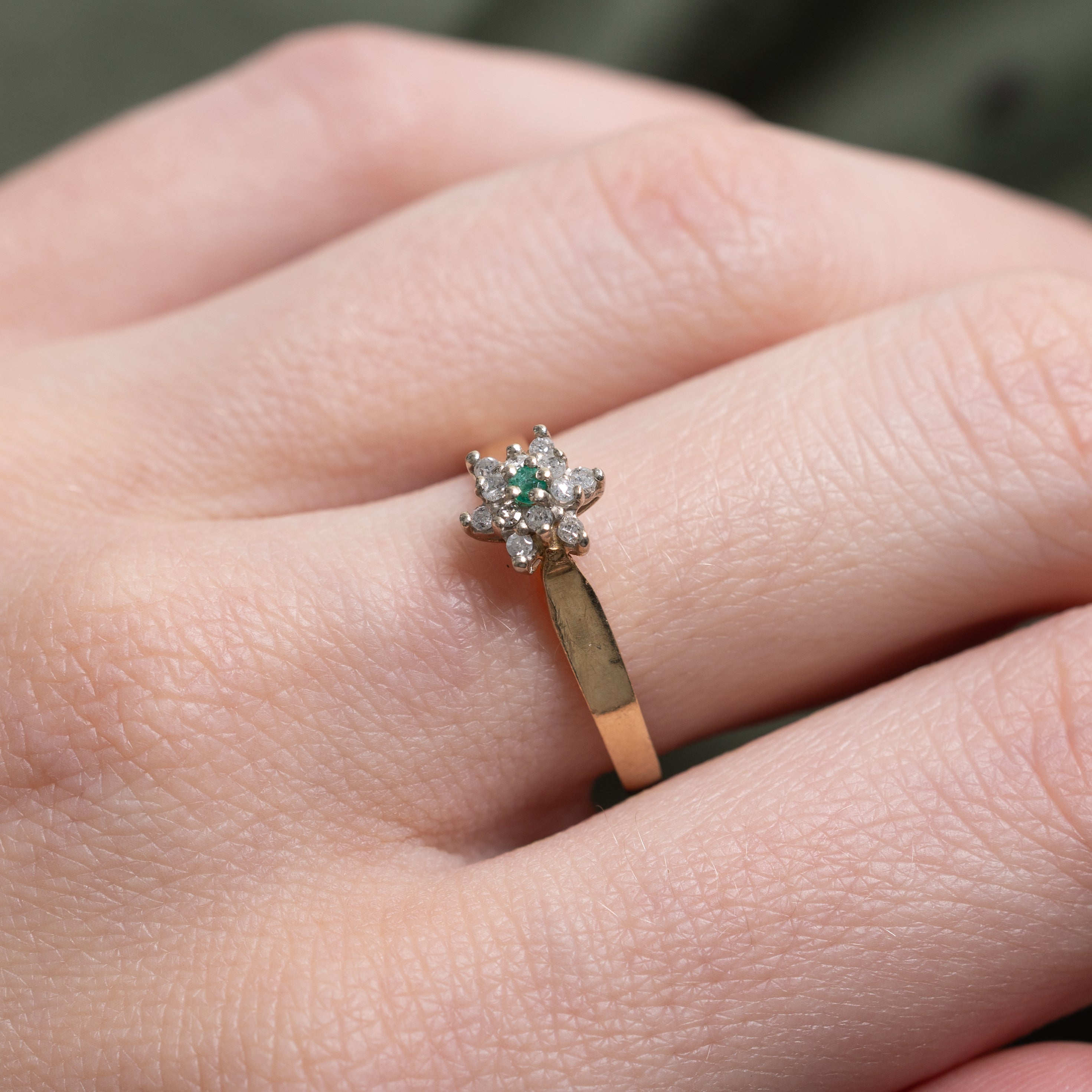 Emerald & Diamond Petal Cluster Cathedral Ring | SZ 6.25