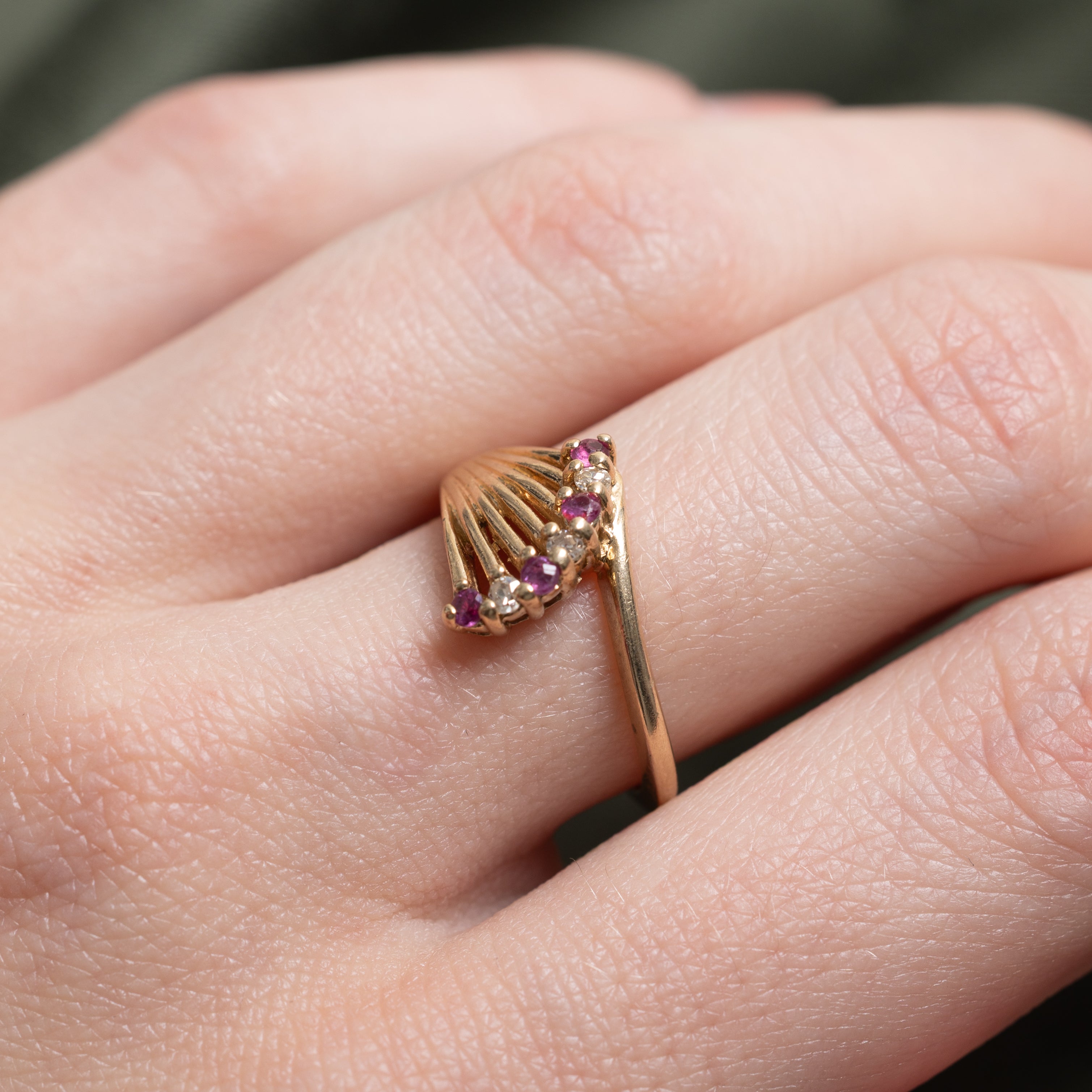 Diamond & Ruby Waterfall Openwork Ring | SZ 5.75