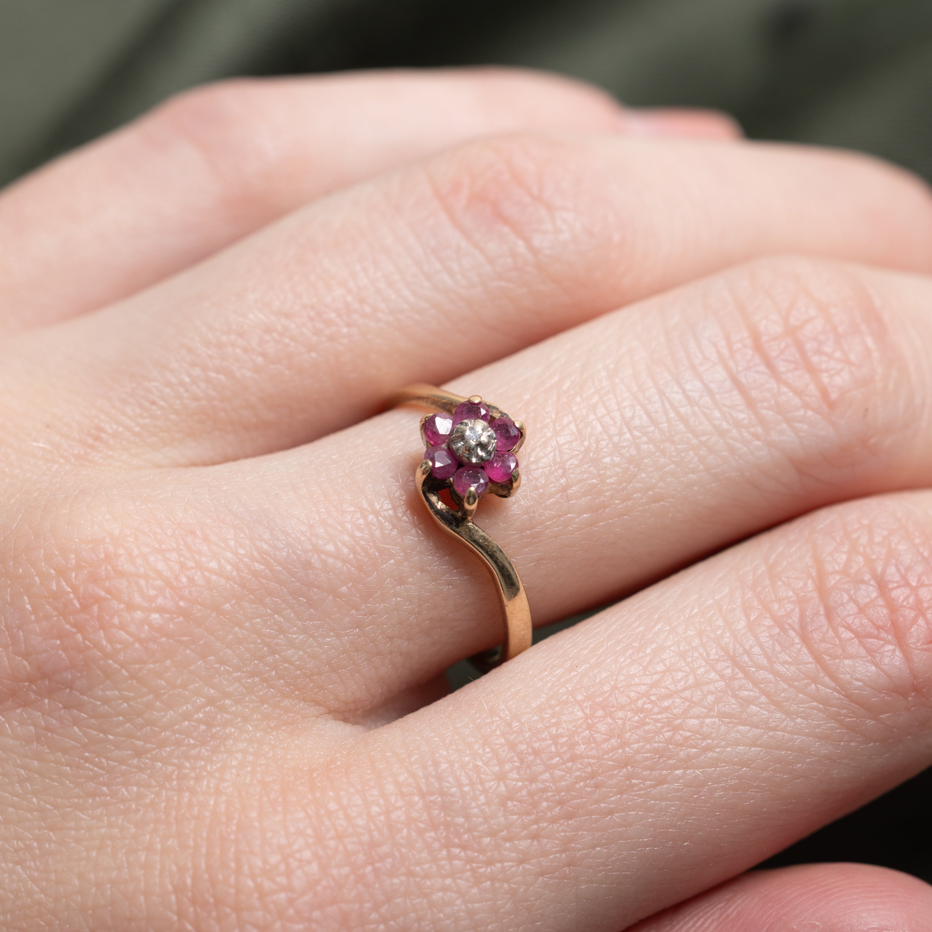 Ruby & Diamond Petal Bypass Ring | SZ 6.5