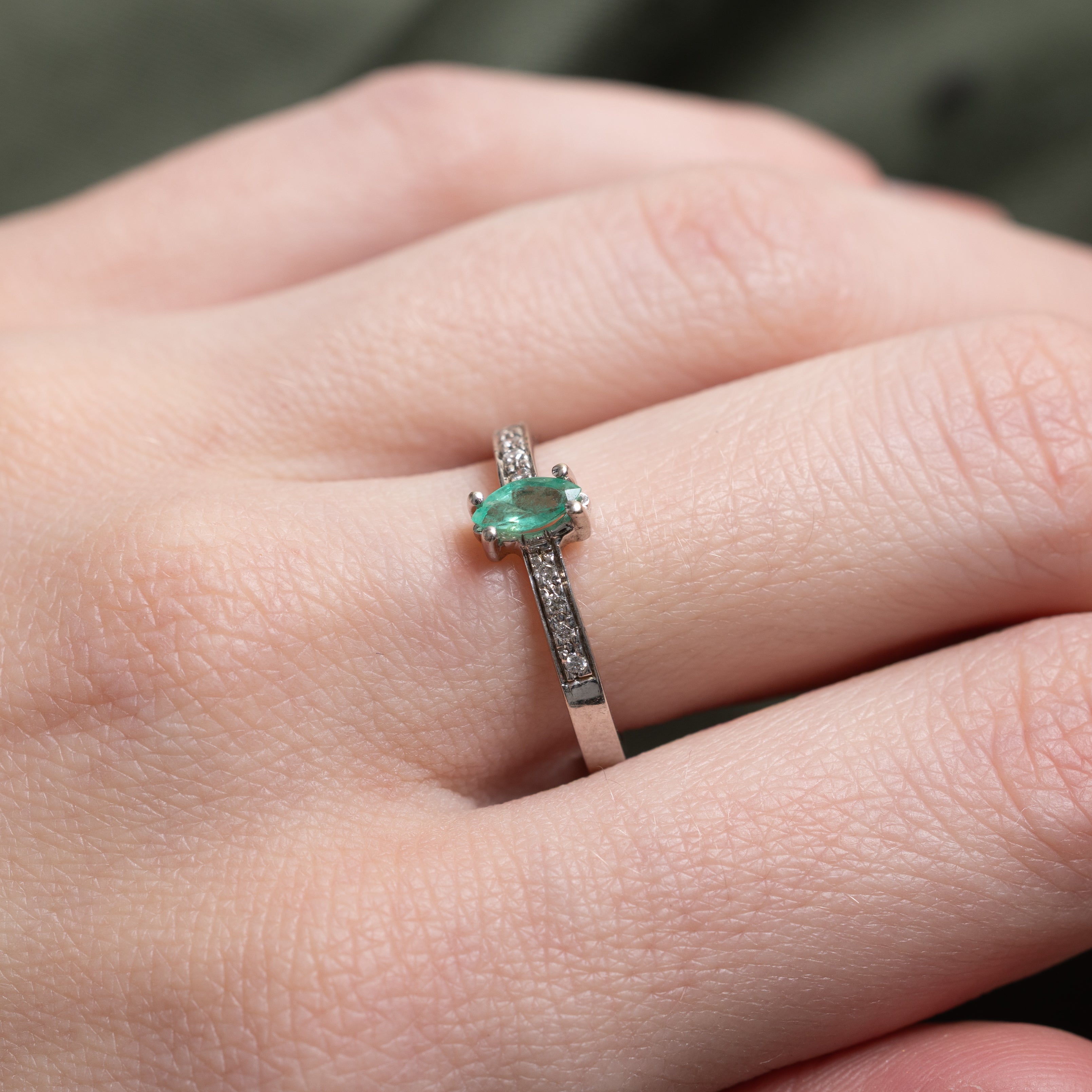 Marquise Cut Emerald & Diamond Ring | SZ 7