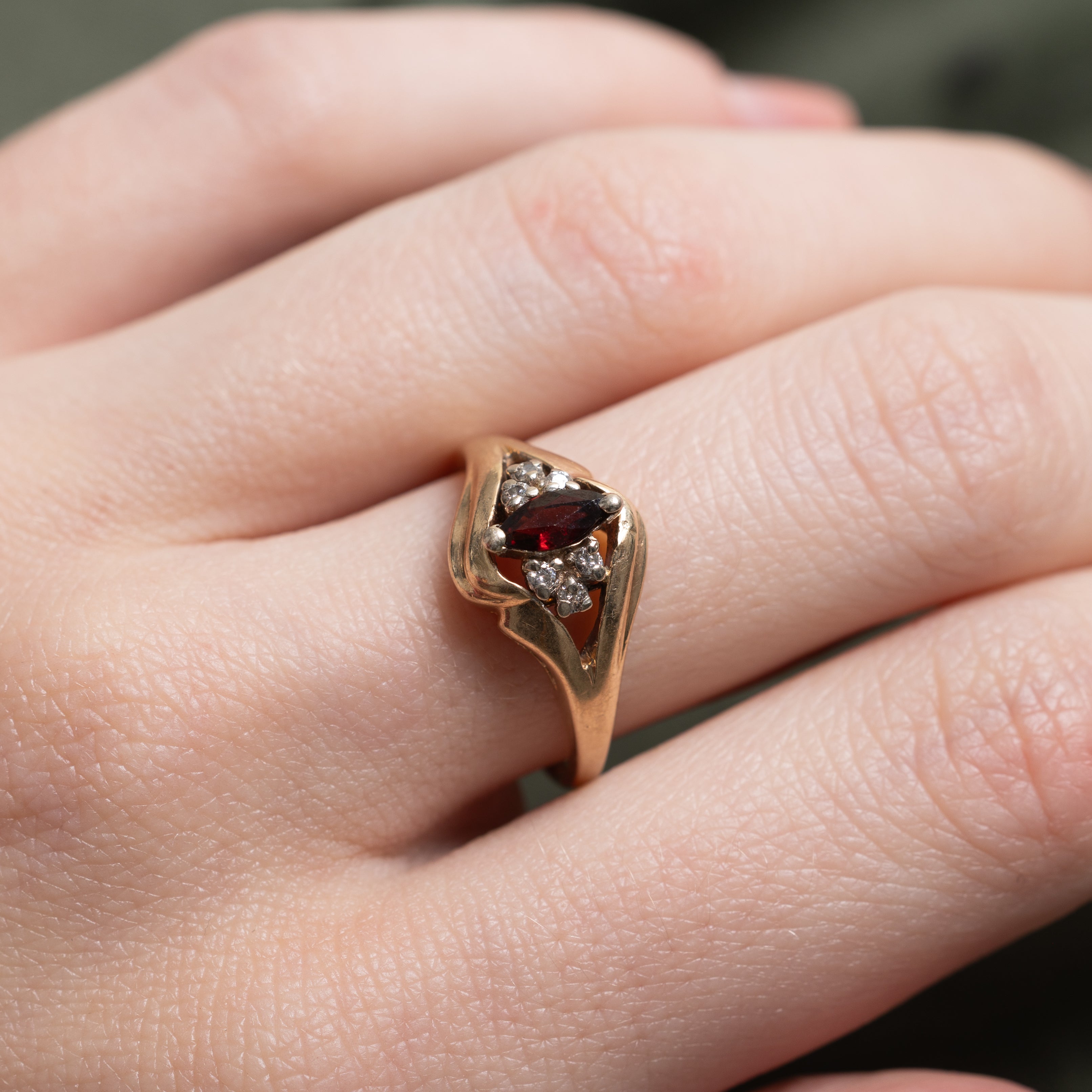 Marquise Cut Garnet & Diamond Accented Ring | SZ 6.25