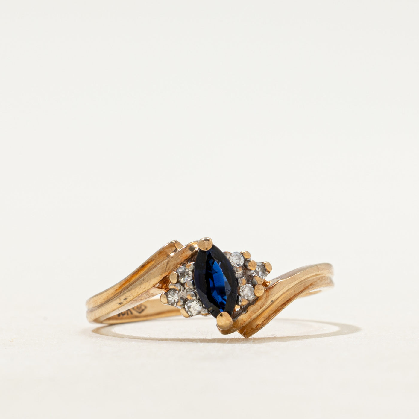 Marquise Cut Sapphire & Diamond Bypass Ring | SZ 6.5