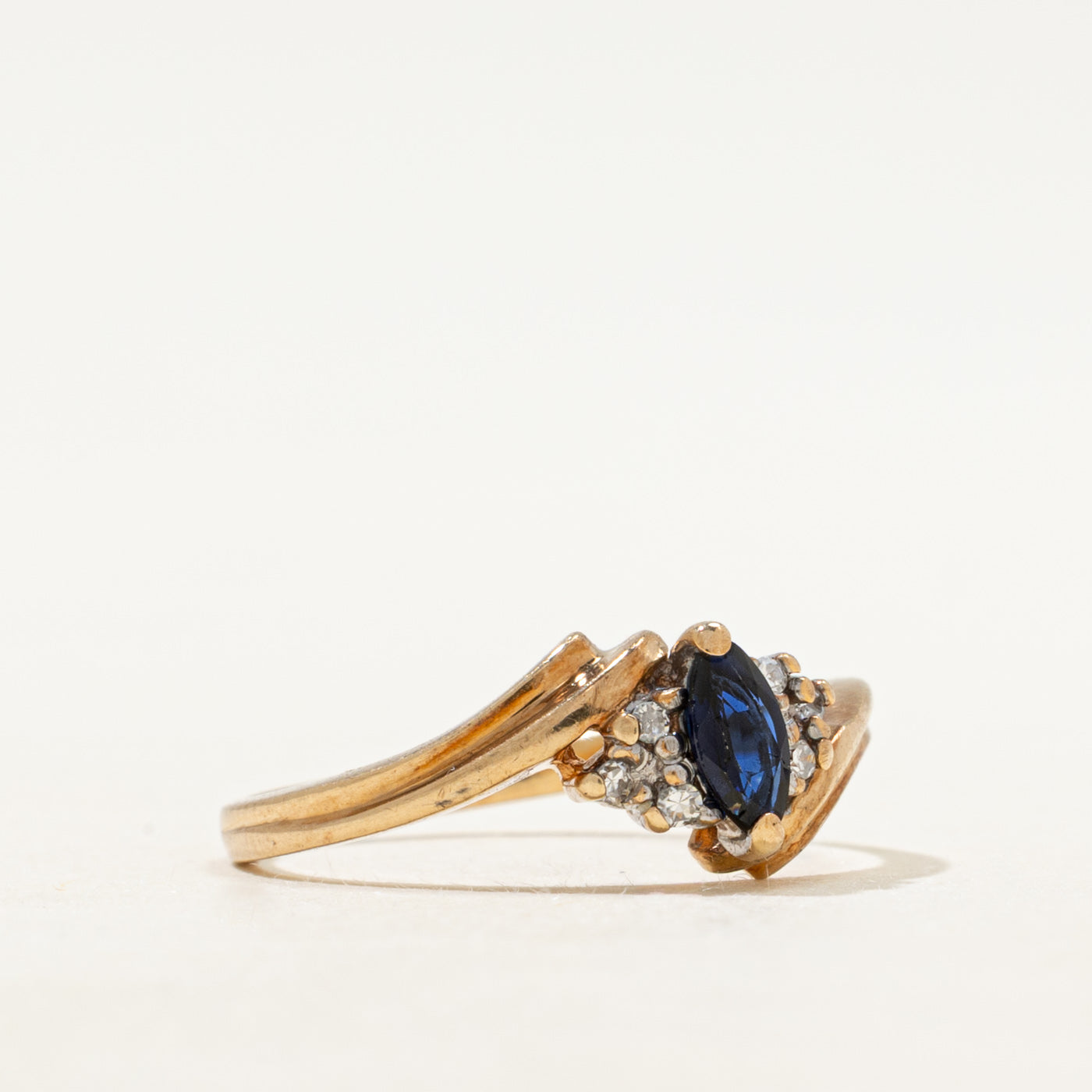 Marquise Cut Sapphire & Diamond Bypass Ring | SZ 6.5