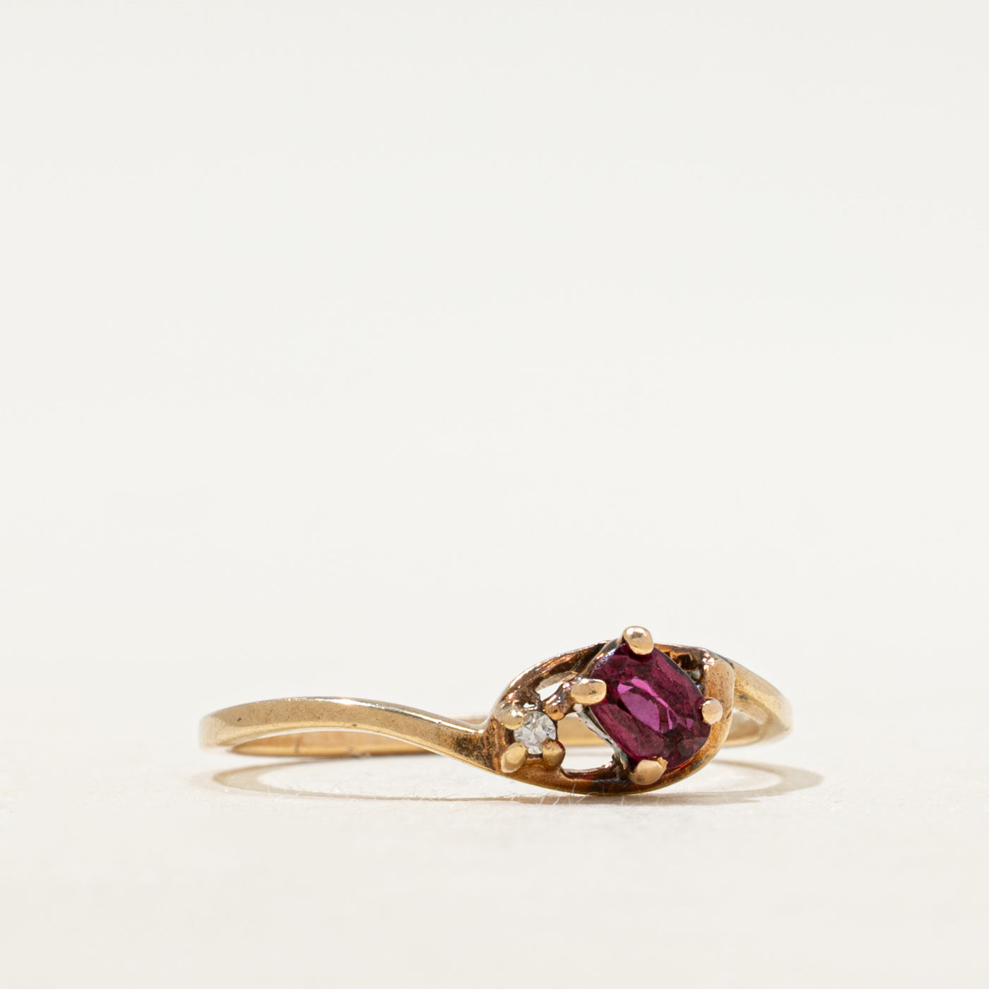 Synthetic Ruby & Natural Diamond Bypass Ring | SZ 6.25