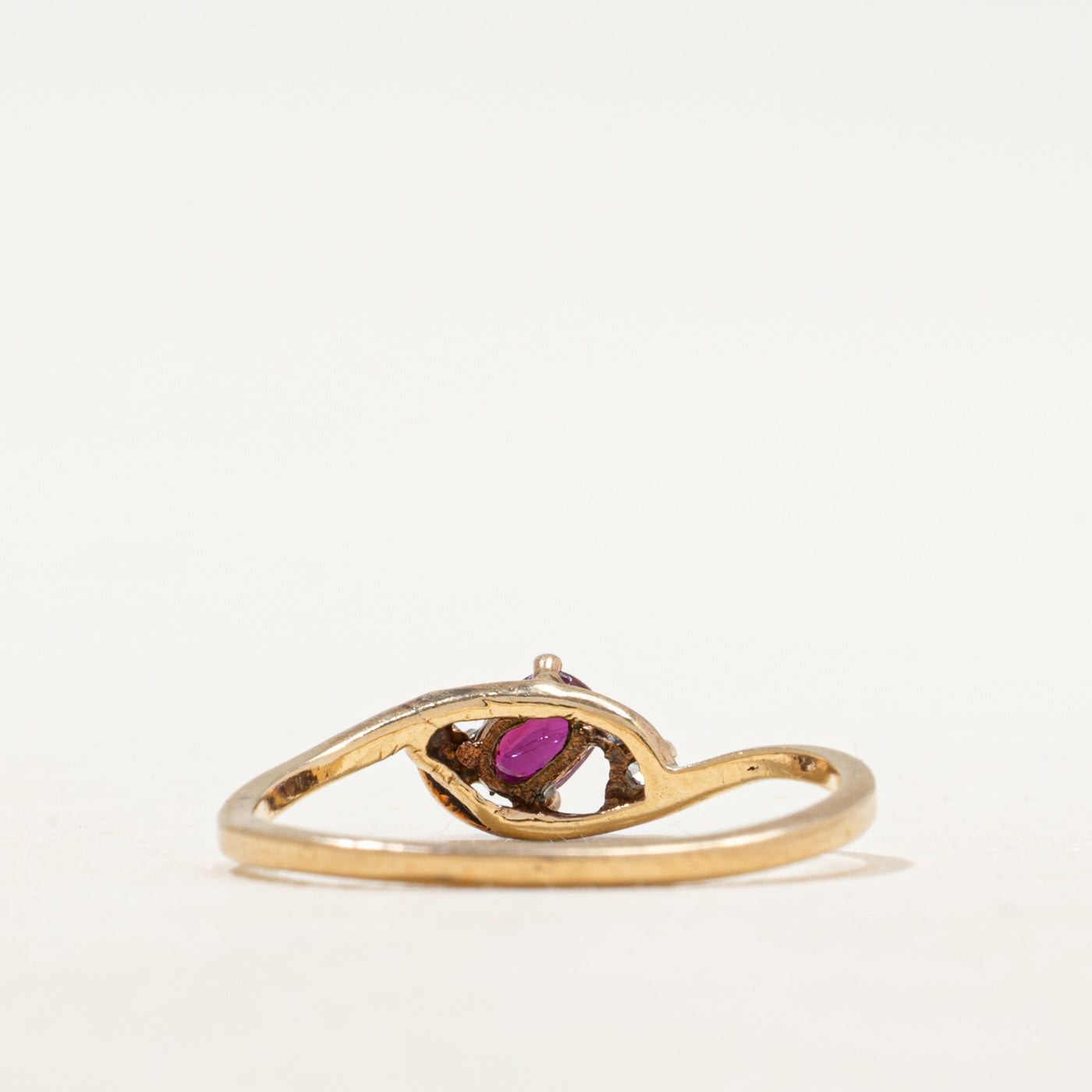 Synthetic Ruby & Natural Diamond Bypass Ring | SZ 6.25