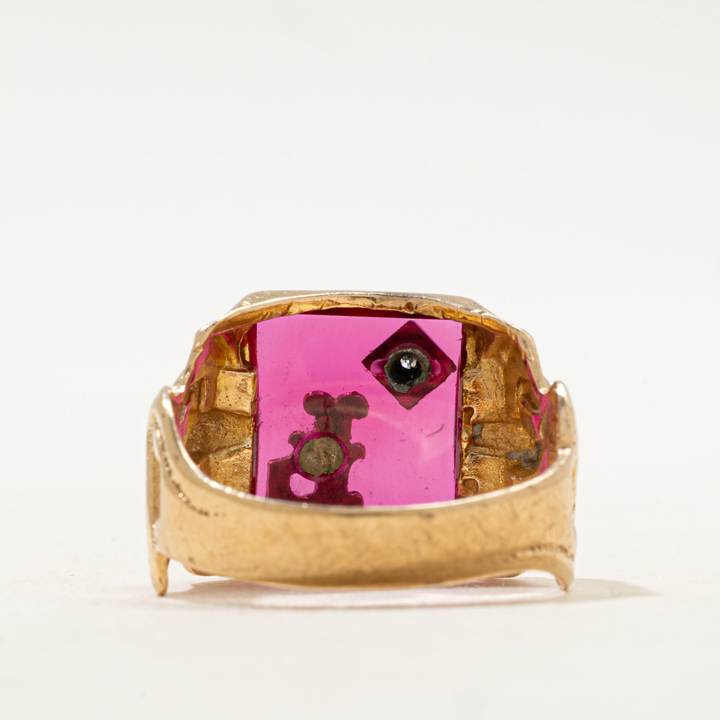 Synthetic Ruby & Diamond "L" Initial Signet Snake Ring | SZ 10.5