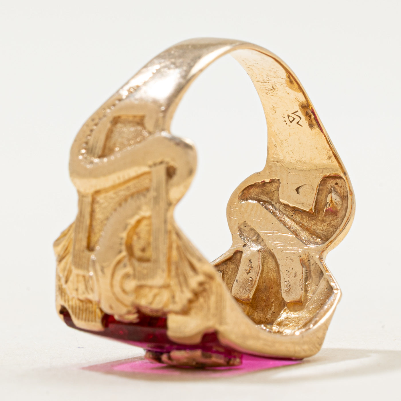 Synthetic Ruby & Diamond "L" Initial Signet Snake Ring | SZ 10.5