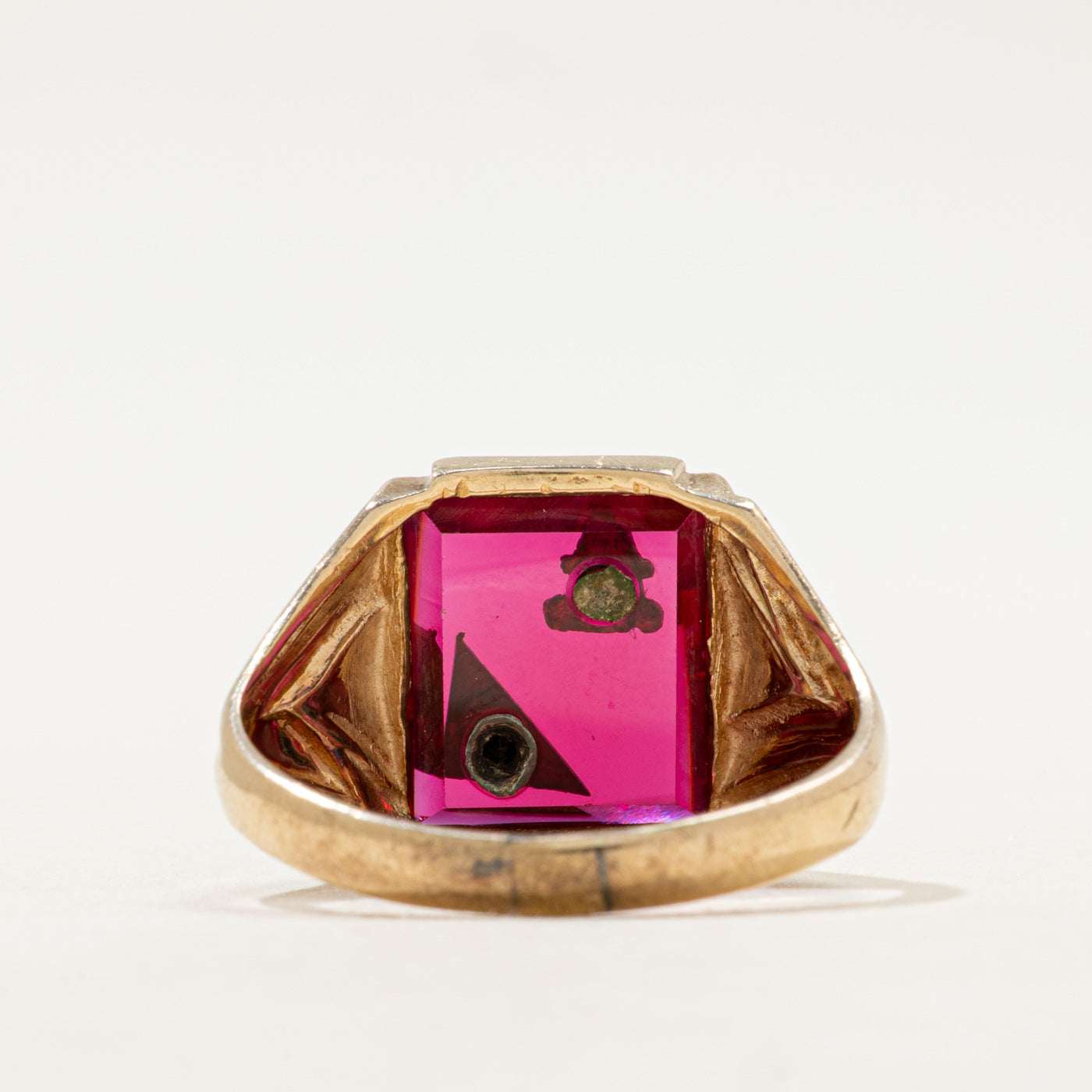Synthetic Ruby & Diamond "A" Initial Signet Ring | SZ 10.5
